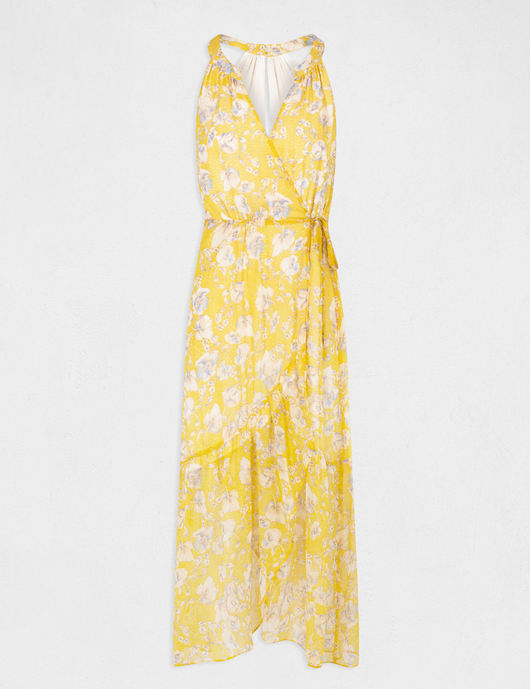 Maxi wrap dress with floral print yellow ladies'