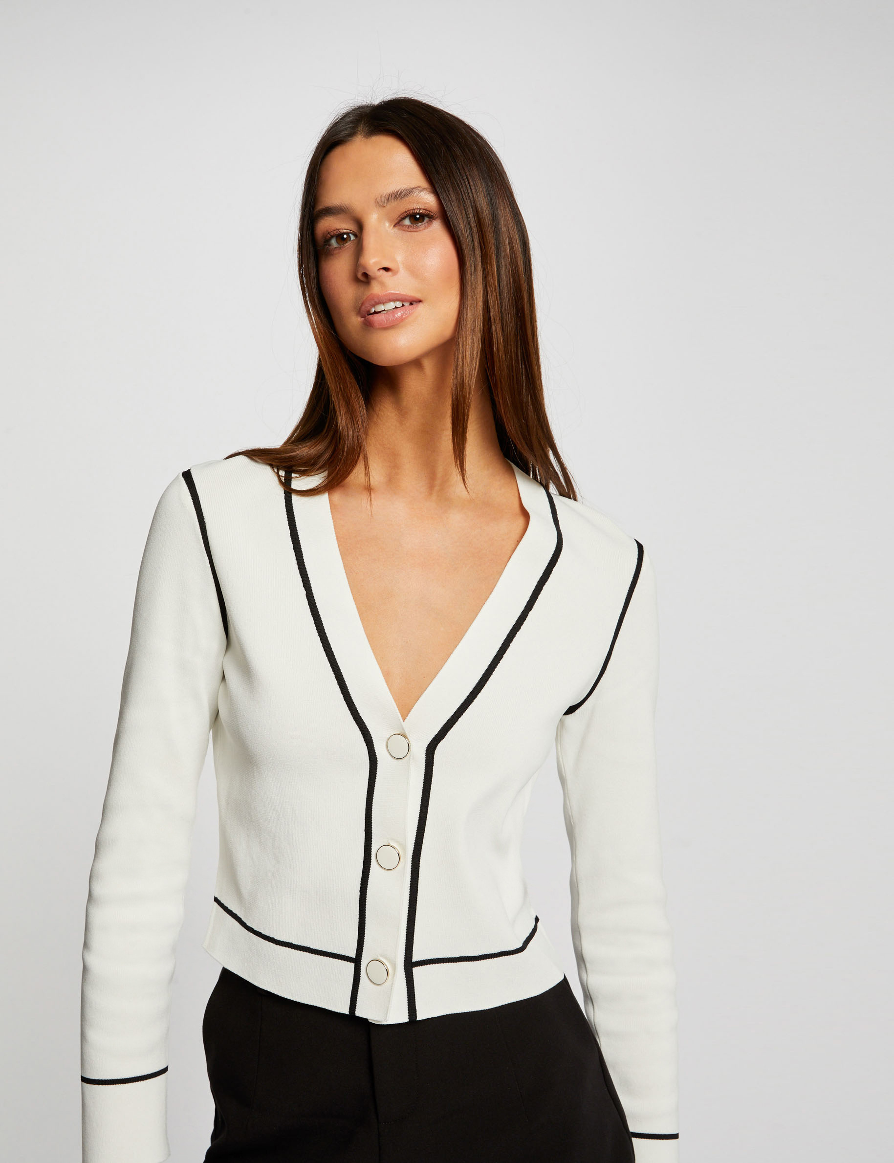 Cardigan with contrasting details ivory ladies'