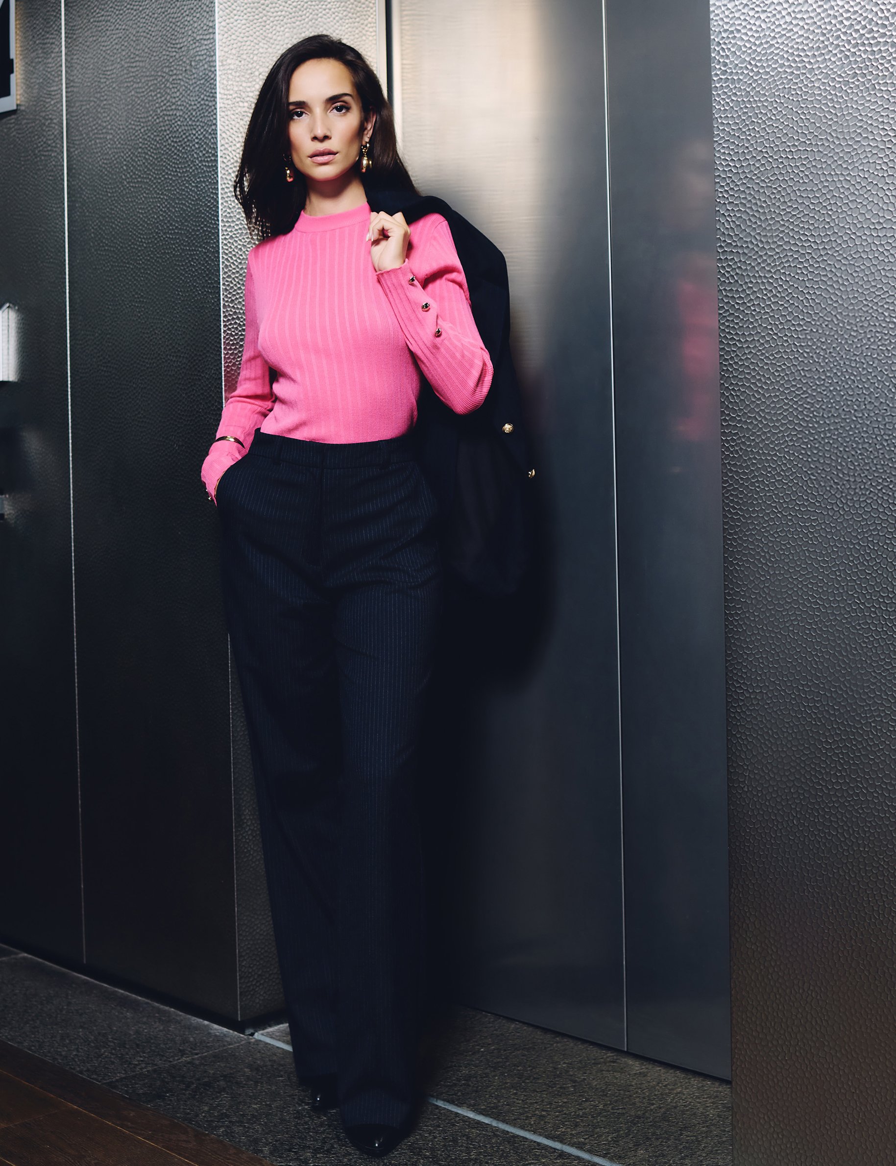 high waisted straight trousers navy blue women High-waisted straight trousers navy blue women