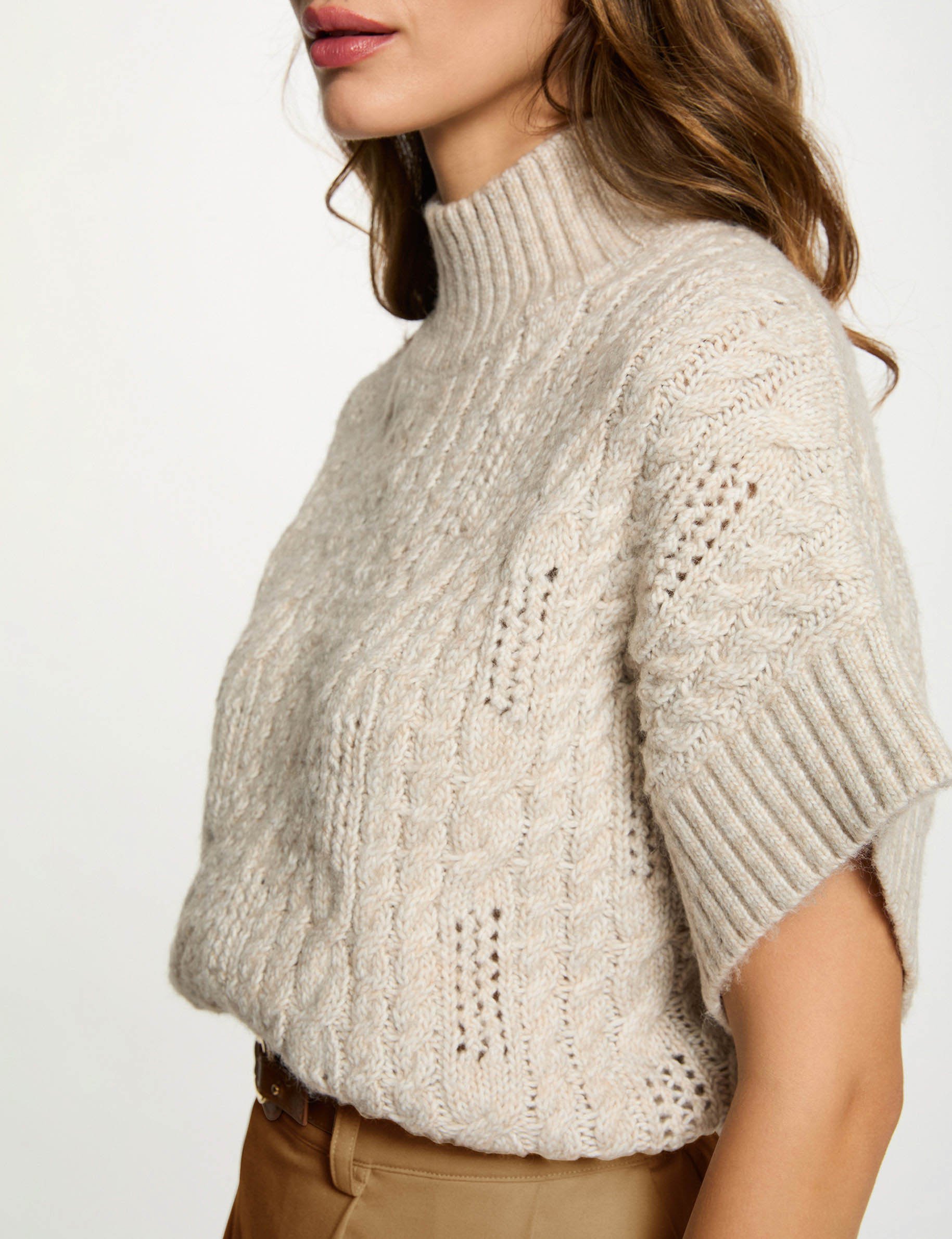 Cropped high neck sweater beige women