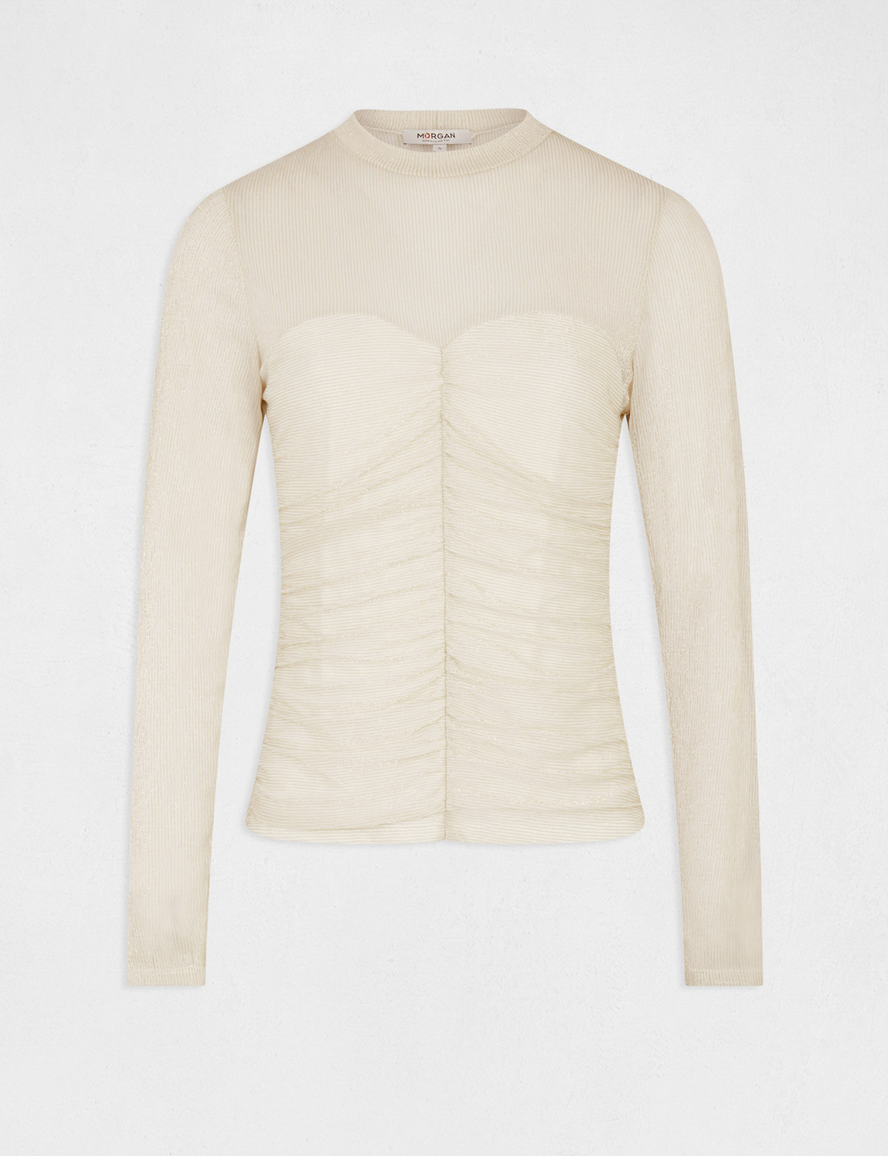 Long-sleeved t-shirt with shirring ivory ladies'