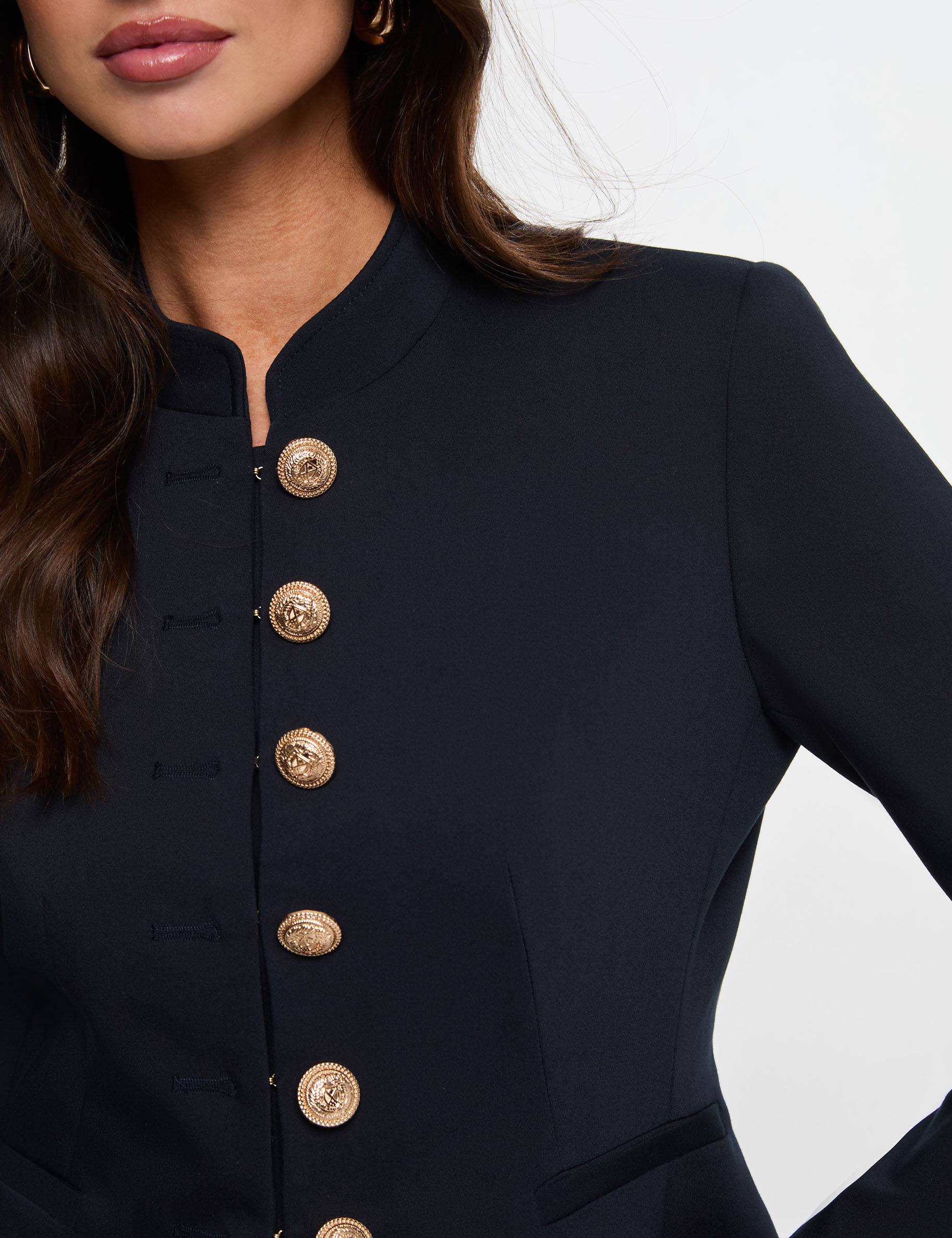 Short jacket with mandarin collar navy blue women