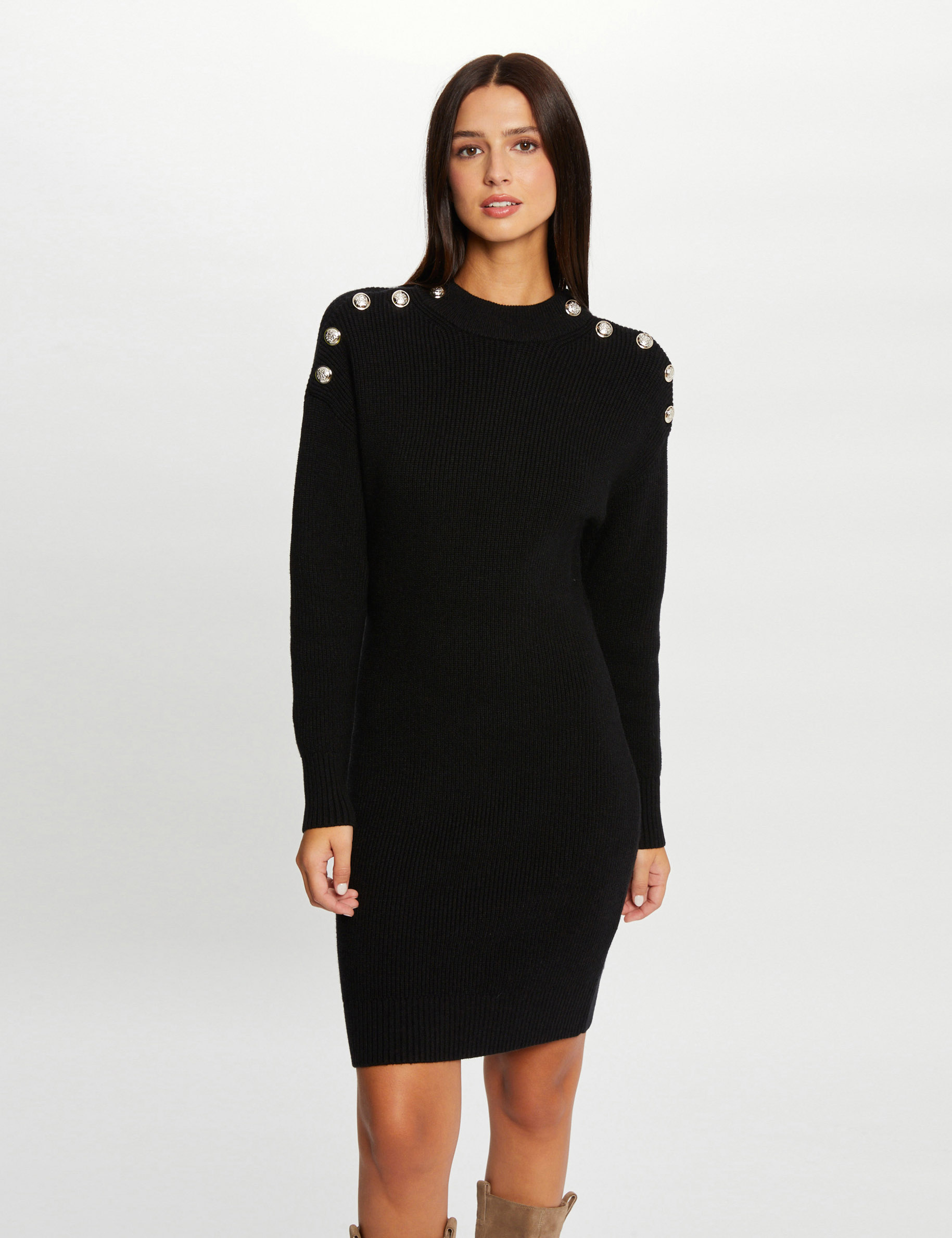 Fitted jumper dress with buttons black ladies