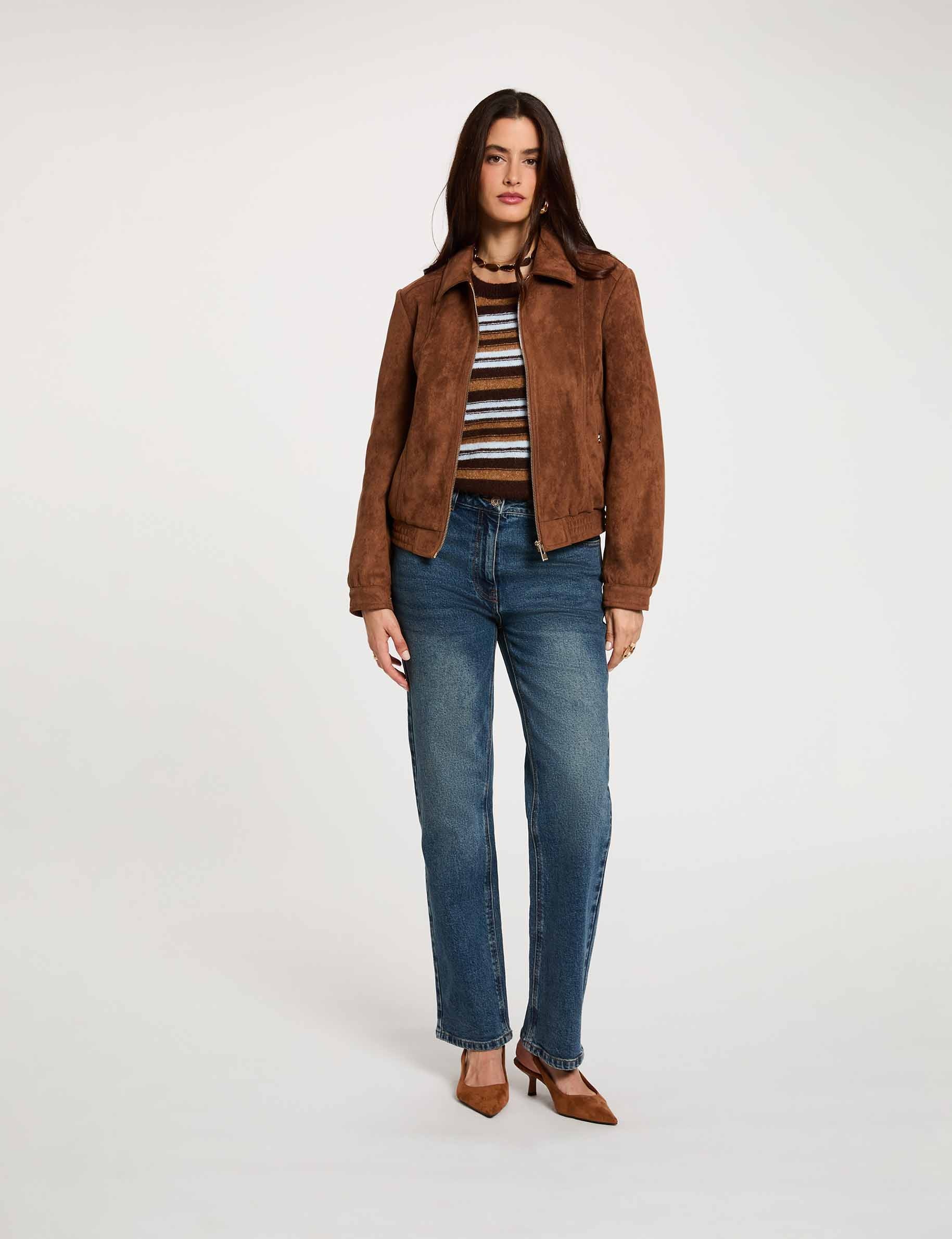 Suede jacket cognac brown women