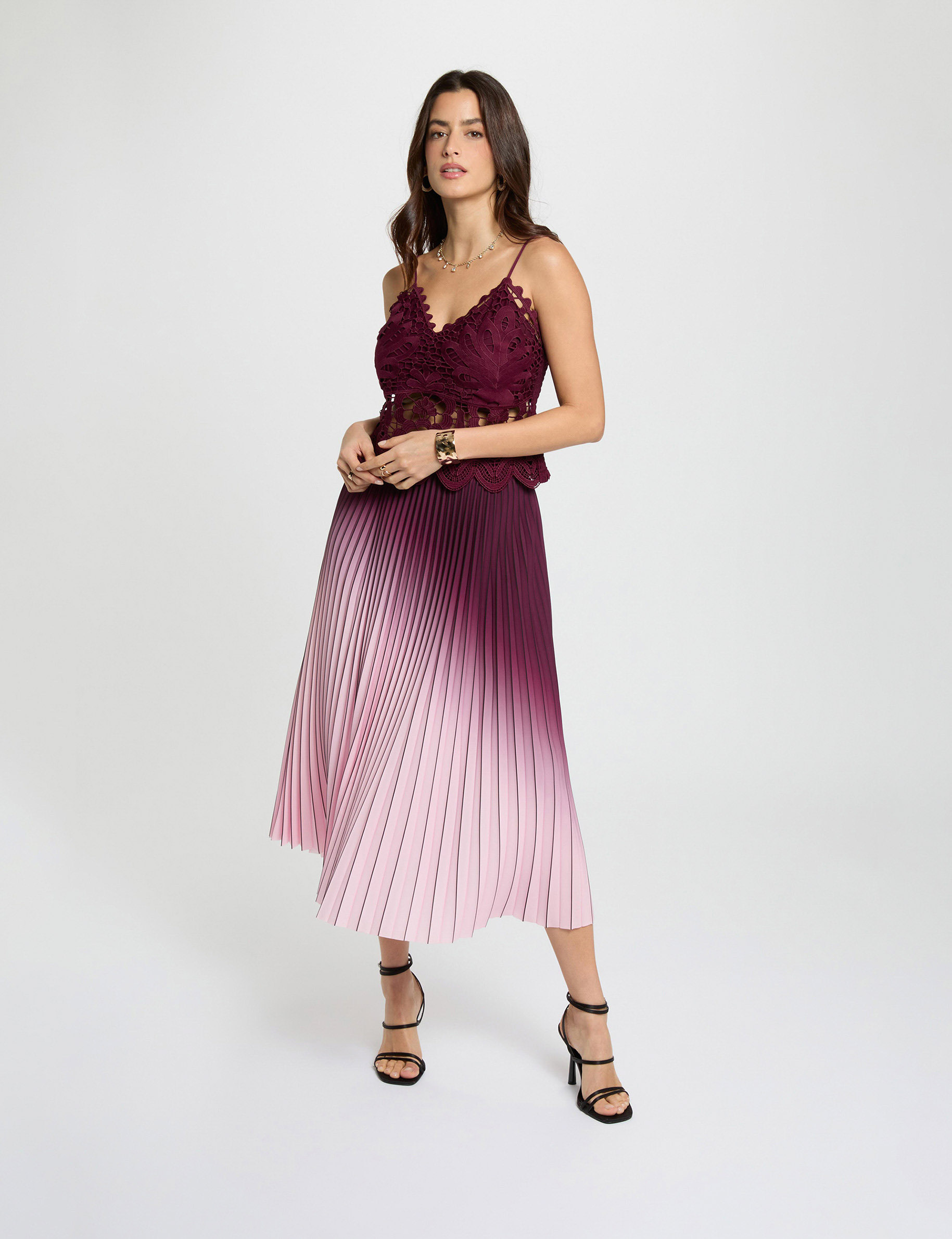 Maxi pleated skirt plum women
