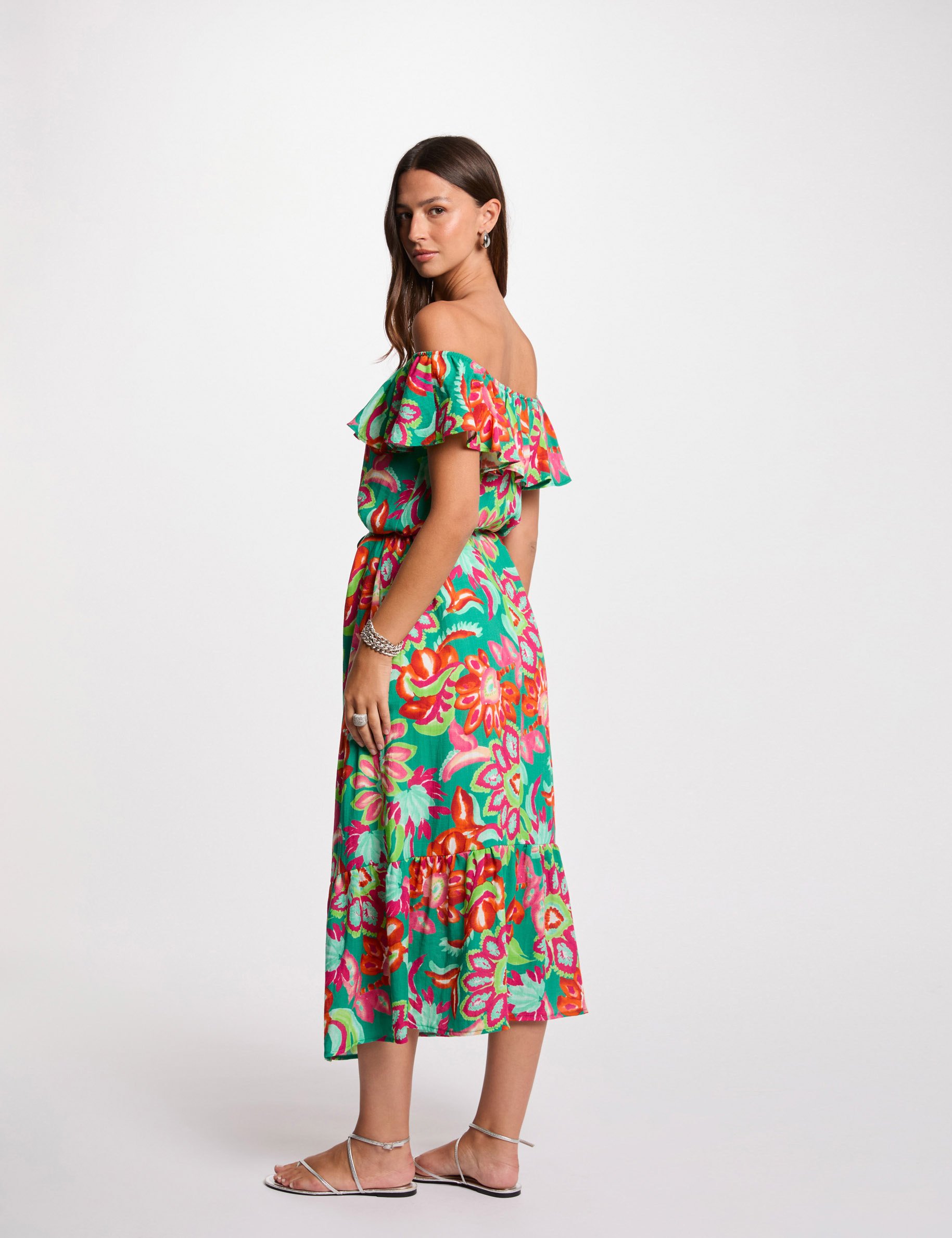 robe midi evasee imprimee multicolore femme Robe midi évasée imprimée multicolore femme
