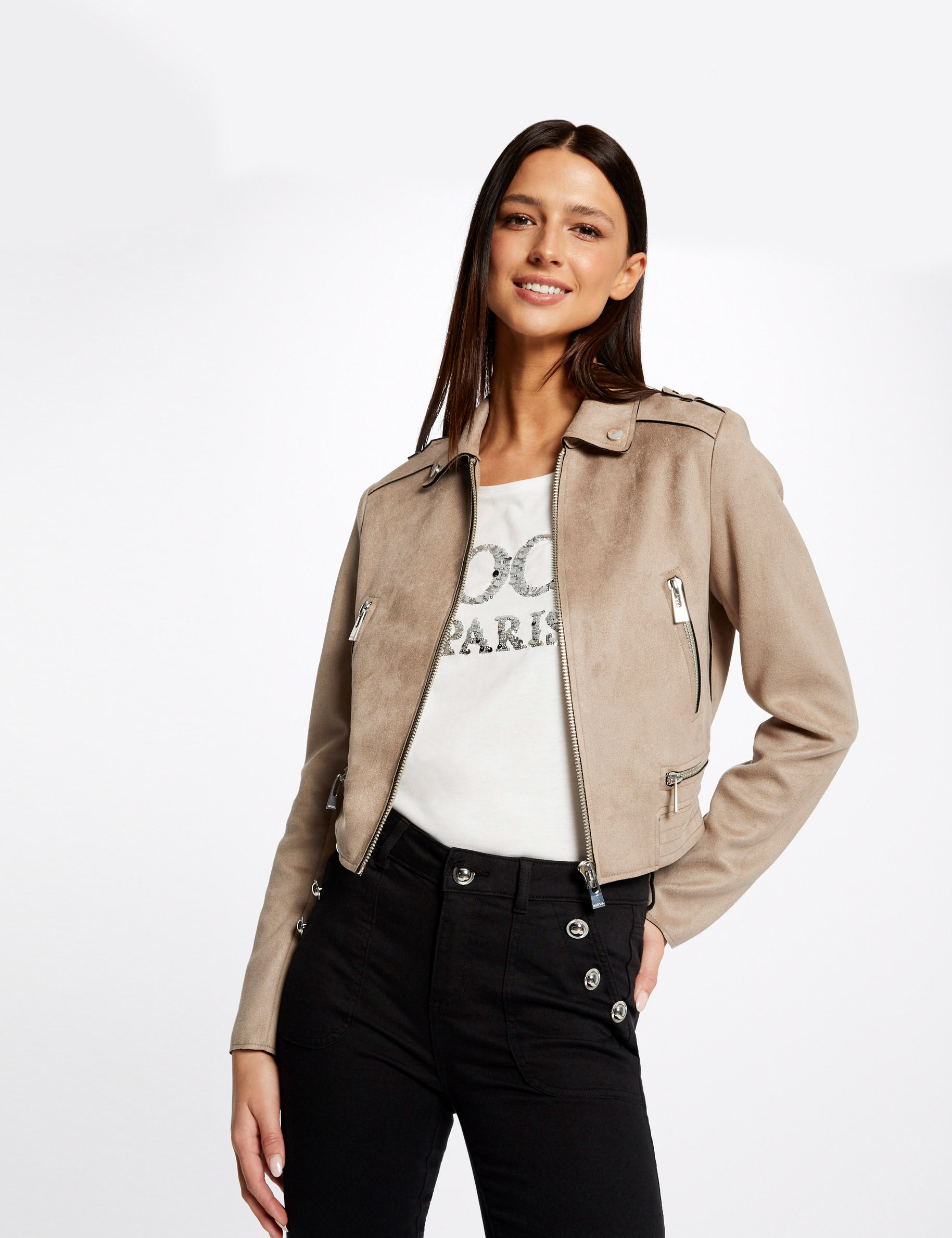 Straight jacket with suede effect ladies' Straight jacket with suede effect ladies'