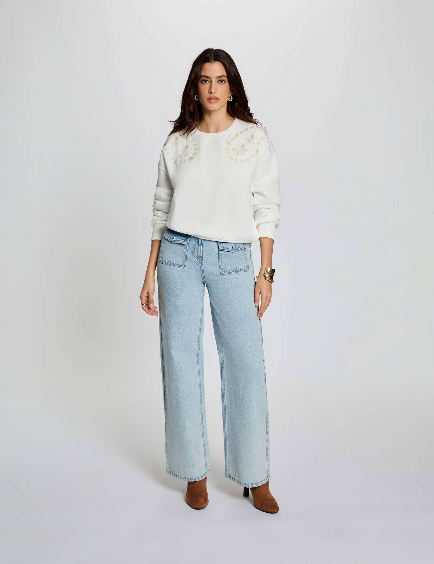 Embroidered knit sweater white women