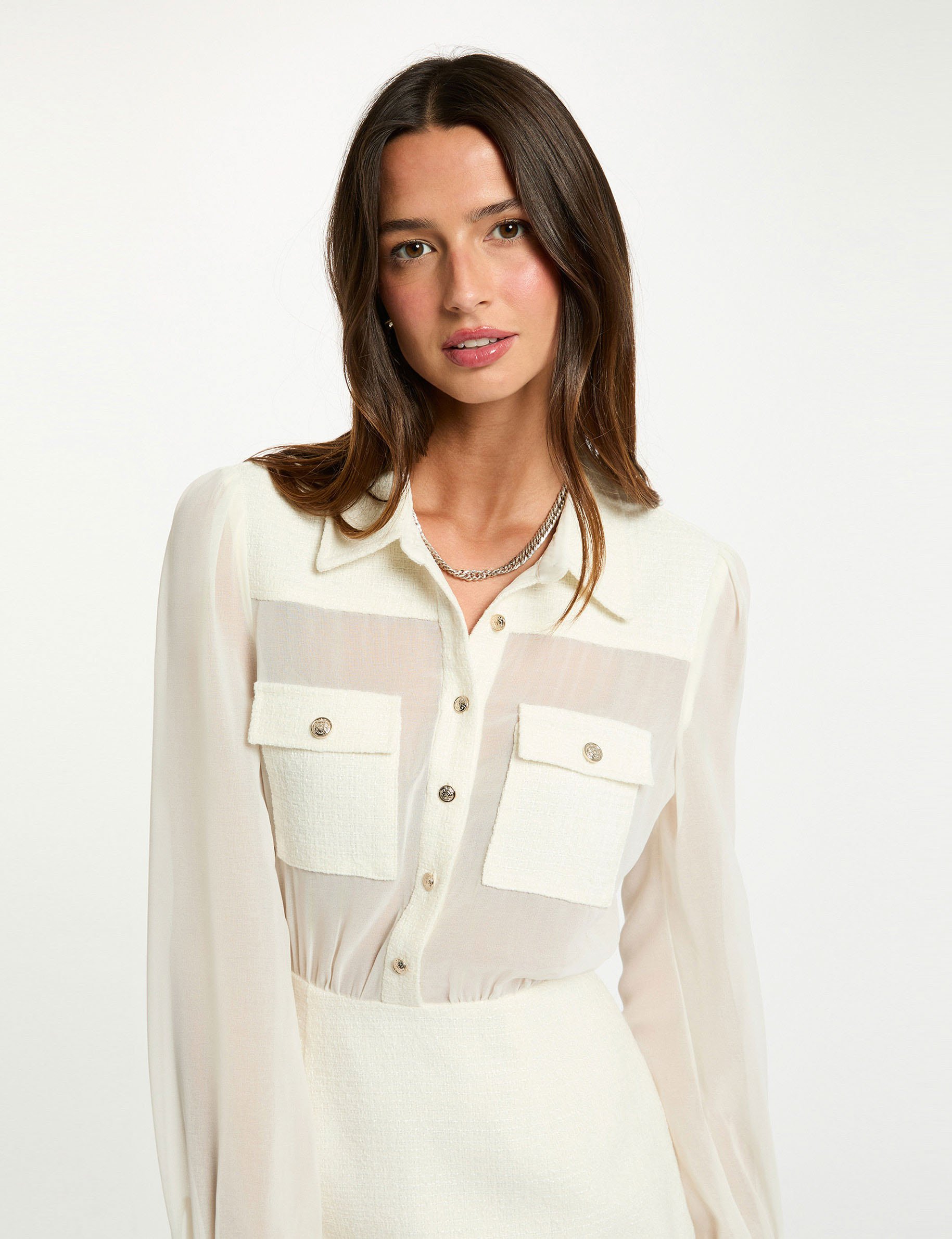Short tweed dress ecru women