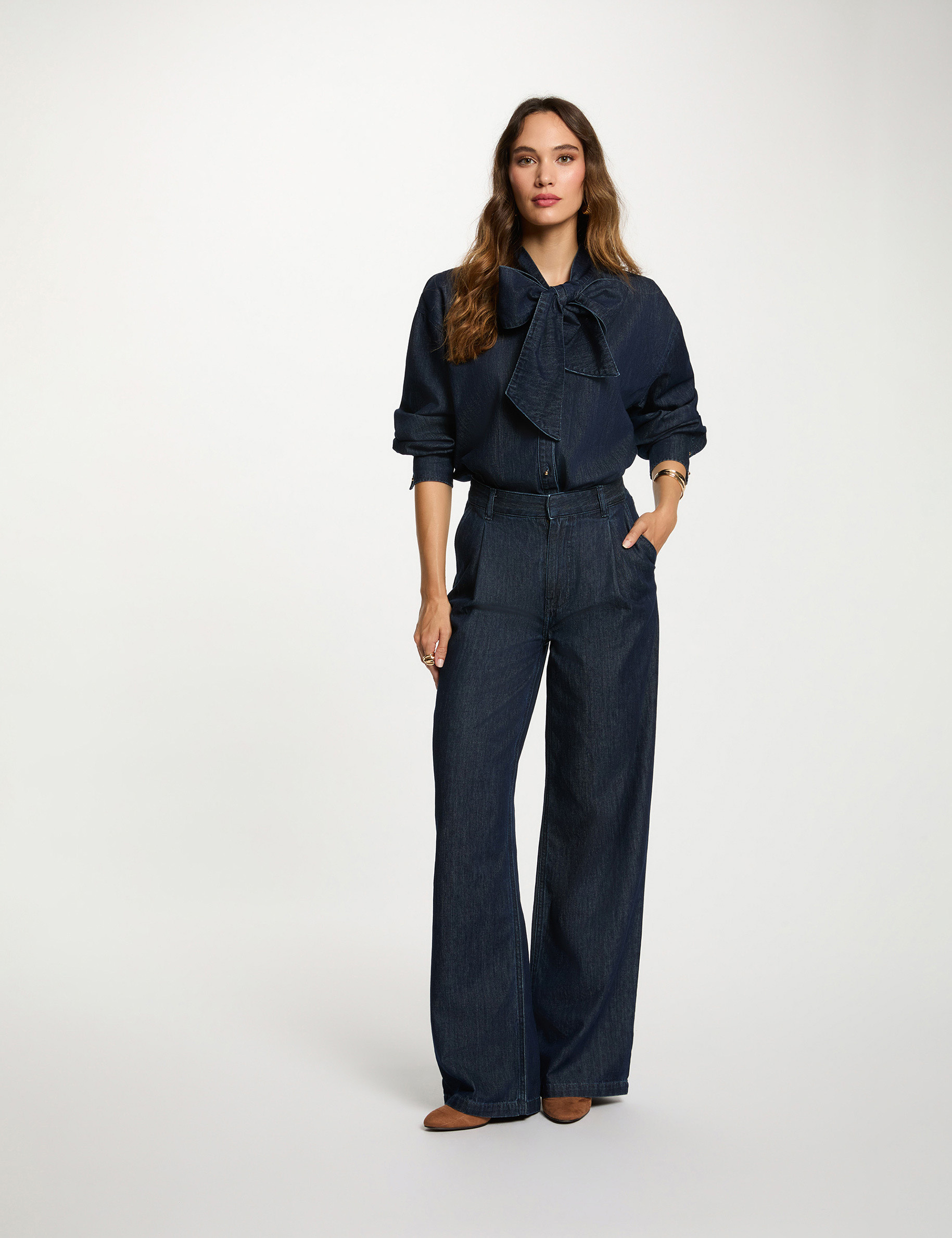 Denim shirt with lavallière raw denim women