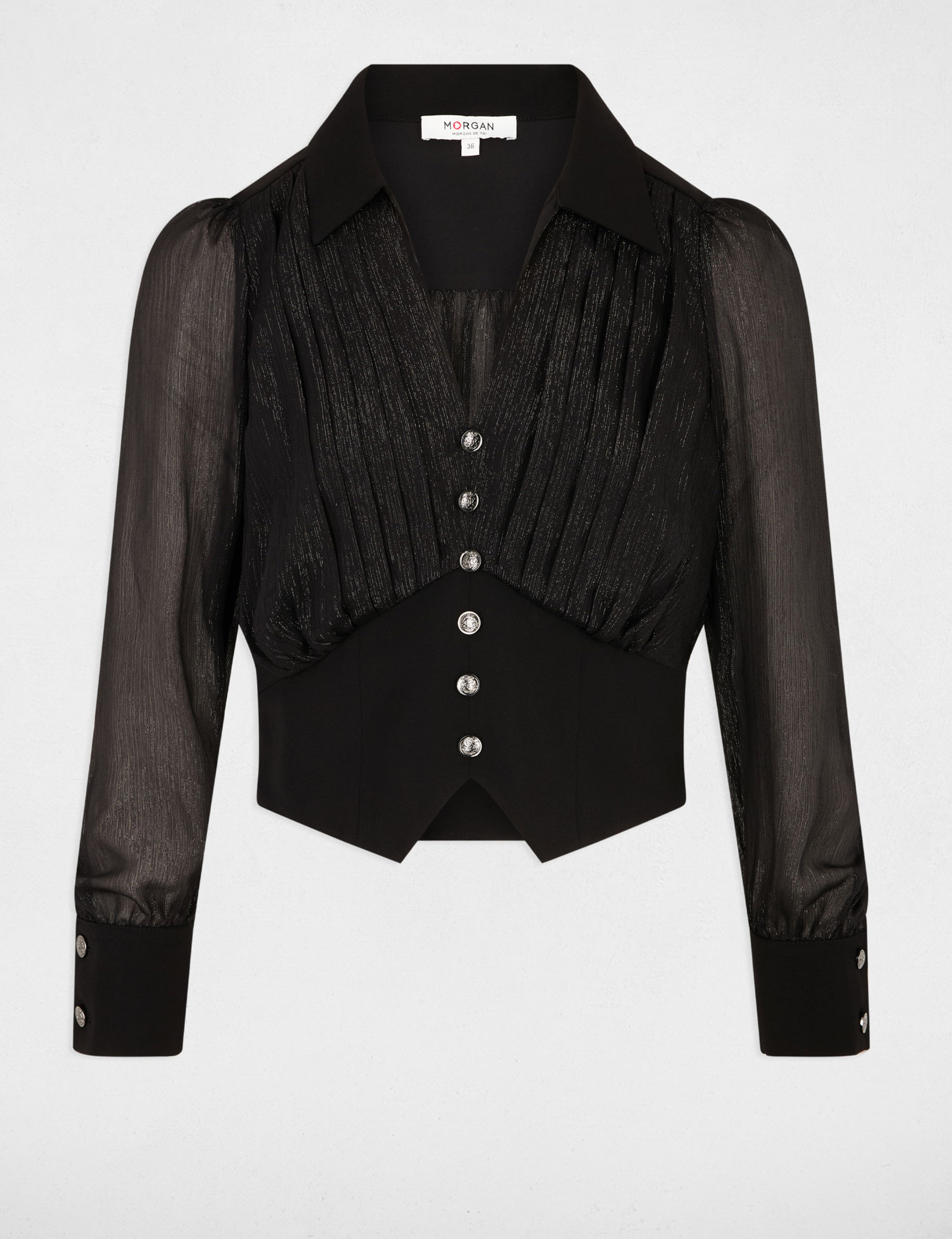 Fitted top with notched collar black women