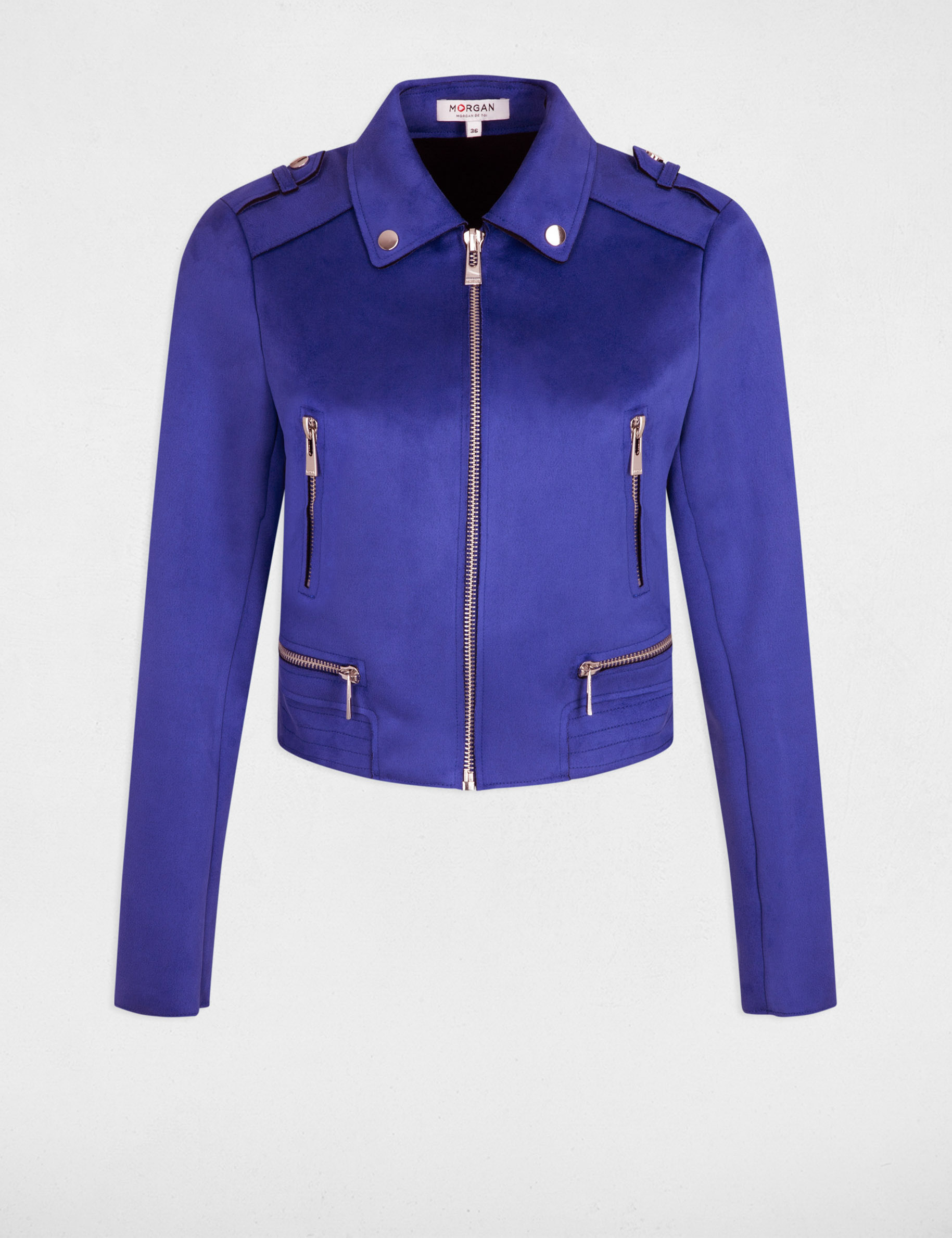 Electric blue leather jacket deals