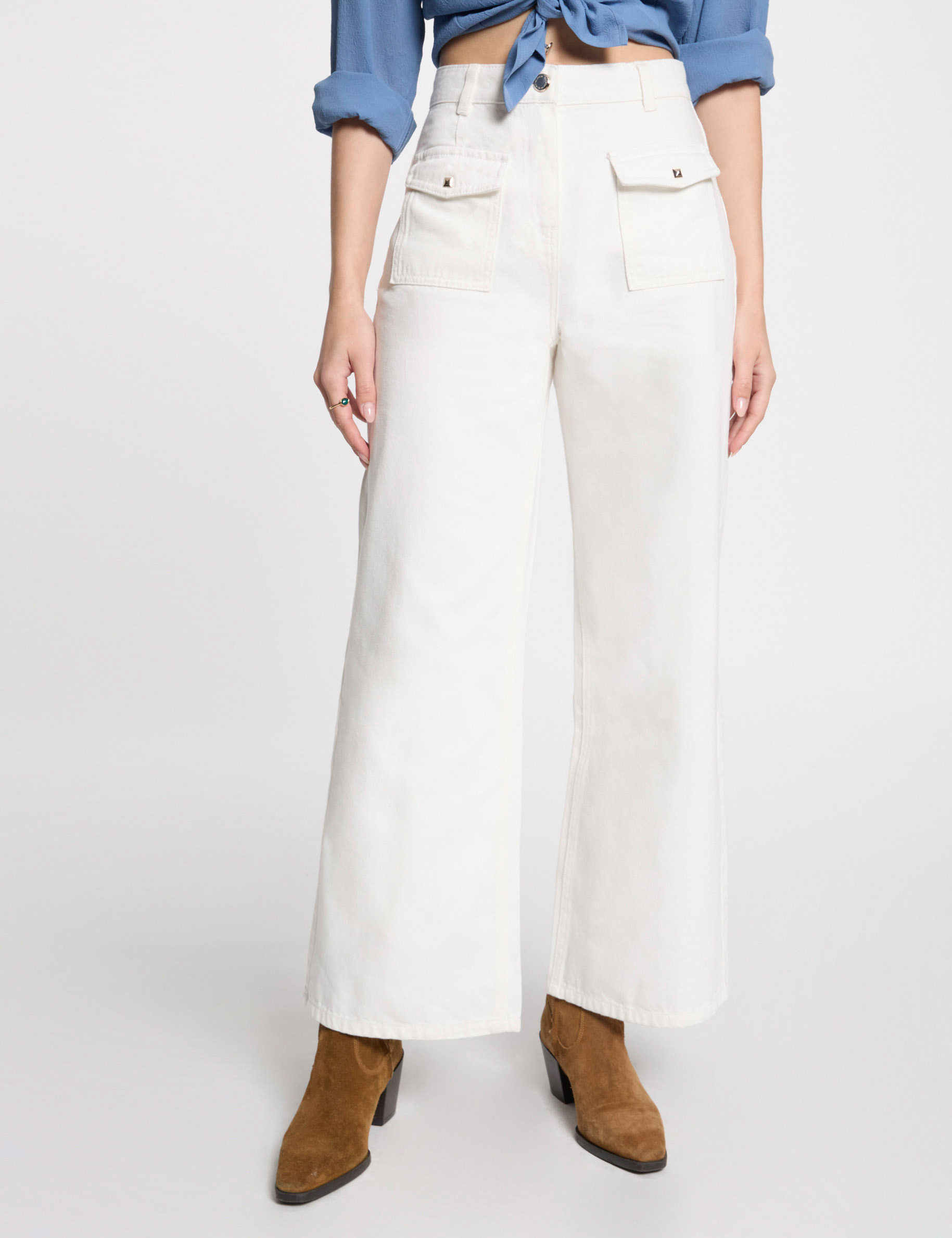 jeans jambe large taille haute blanc femme Jeans jambe large taille haute blanc femme