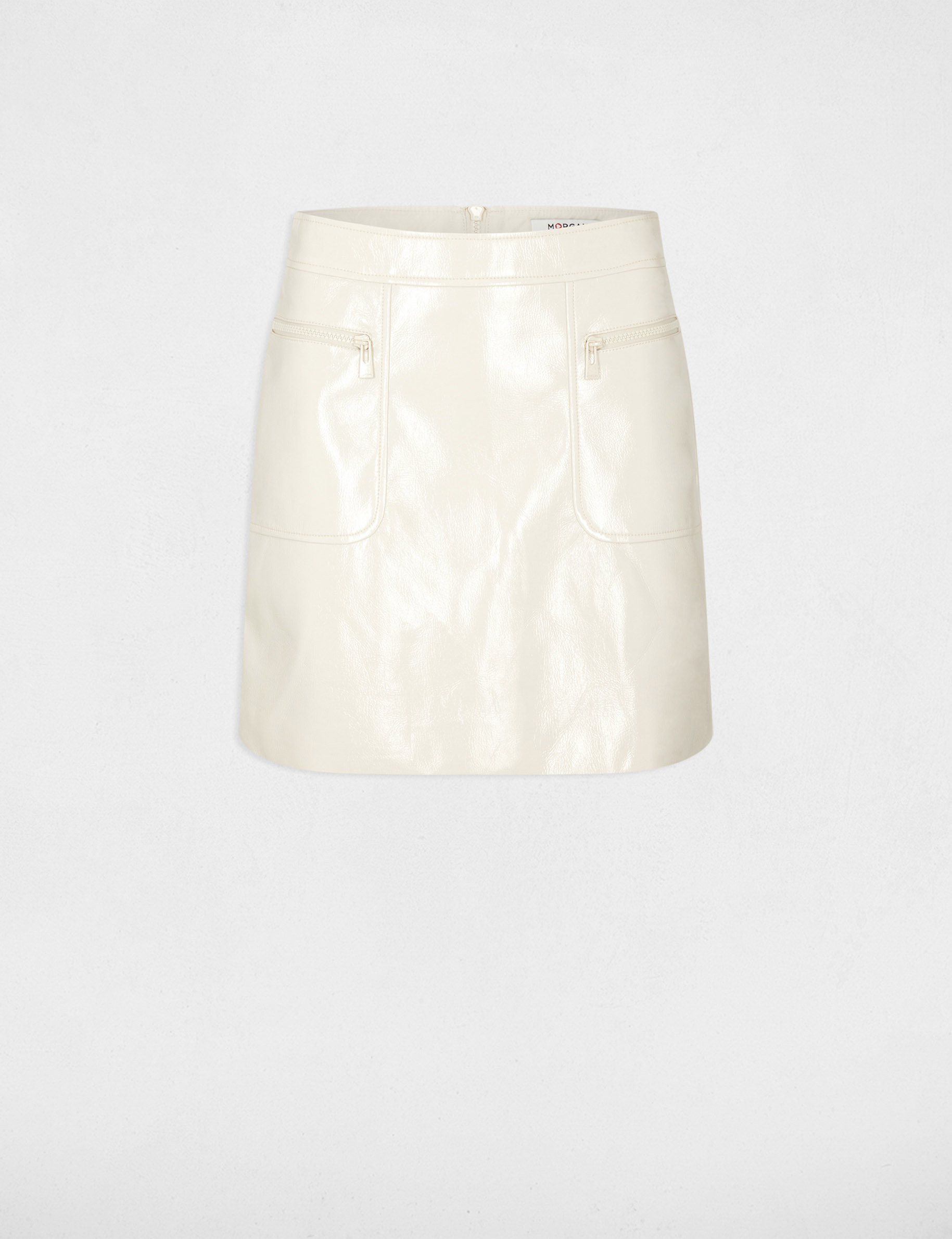 Mini skirt vinyl effect beige ladies'