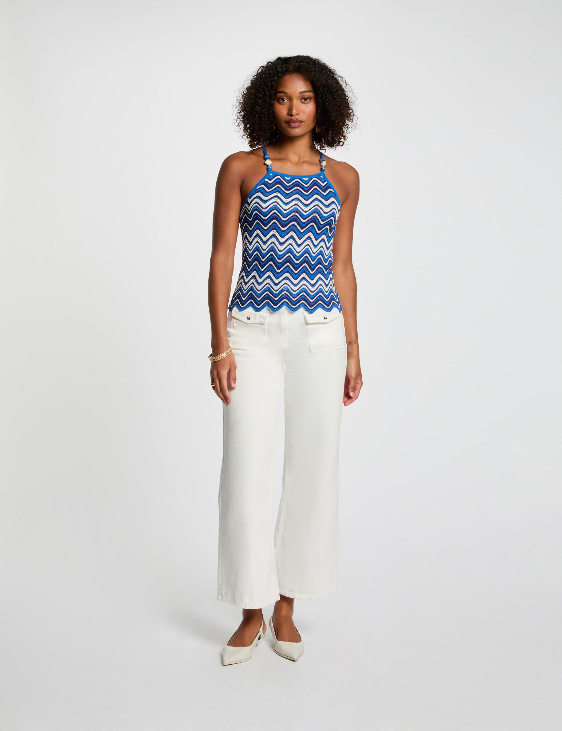 Printed knitted top electric blue women