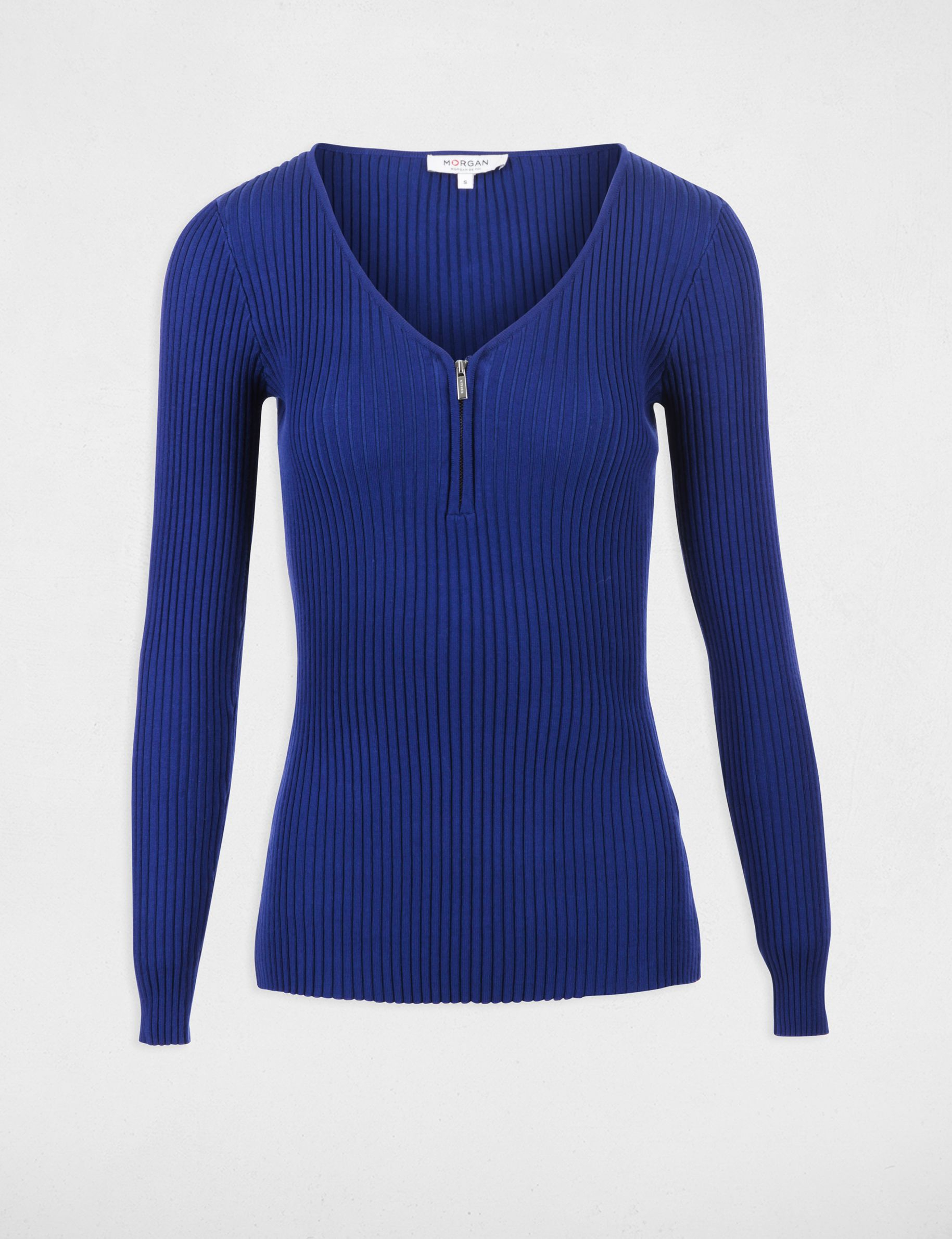 Long-sleeved jumper with ribbed knit blue women