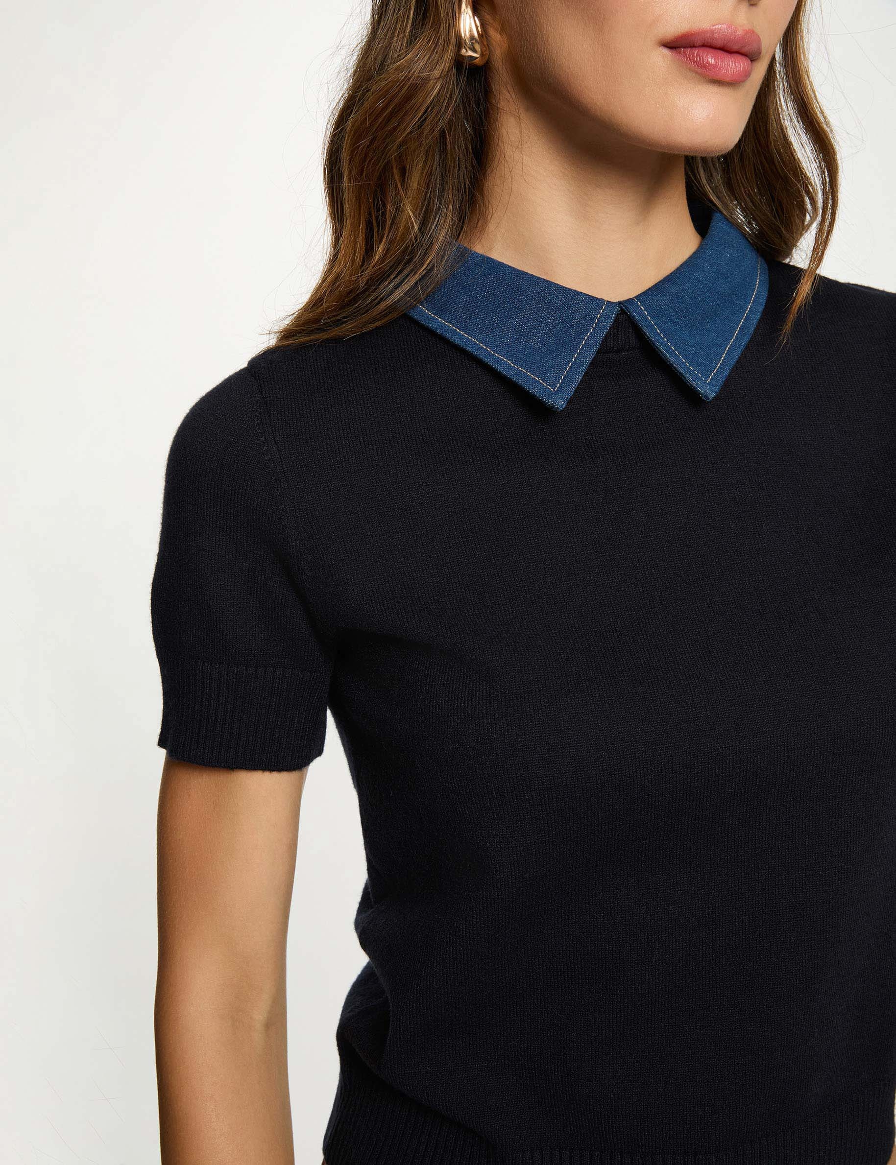cropped sweater with shirt collar navy blue women Cropped sweater with shirt collar navy blue women