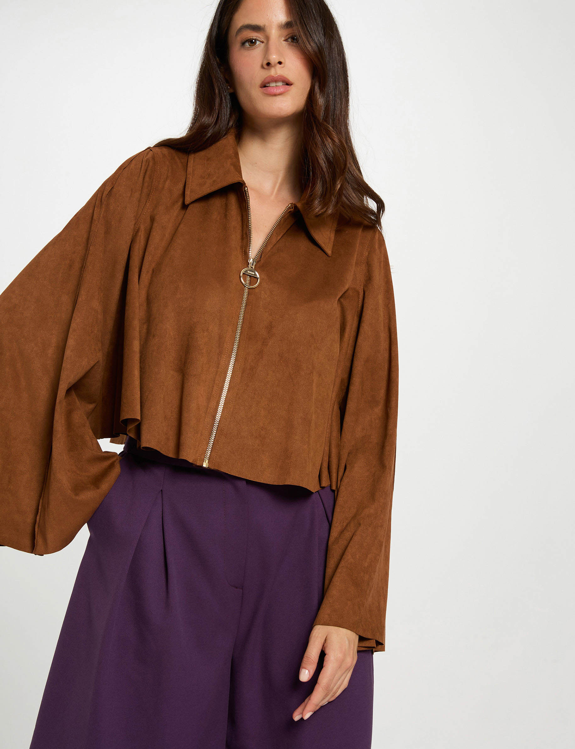 Veste courte oversize marron cognac femme