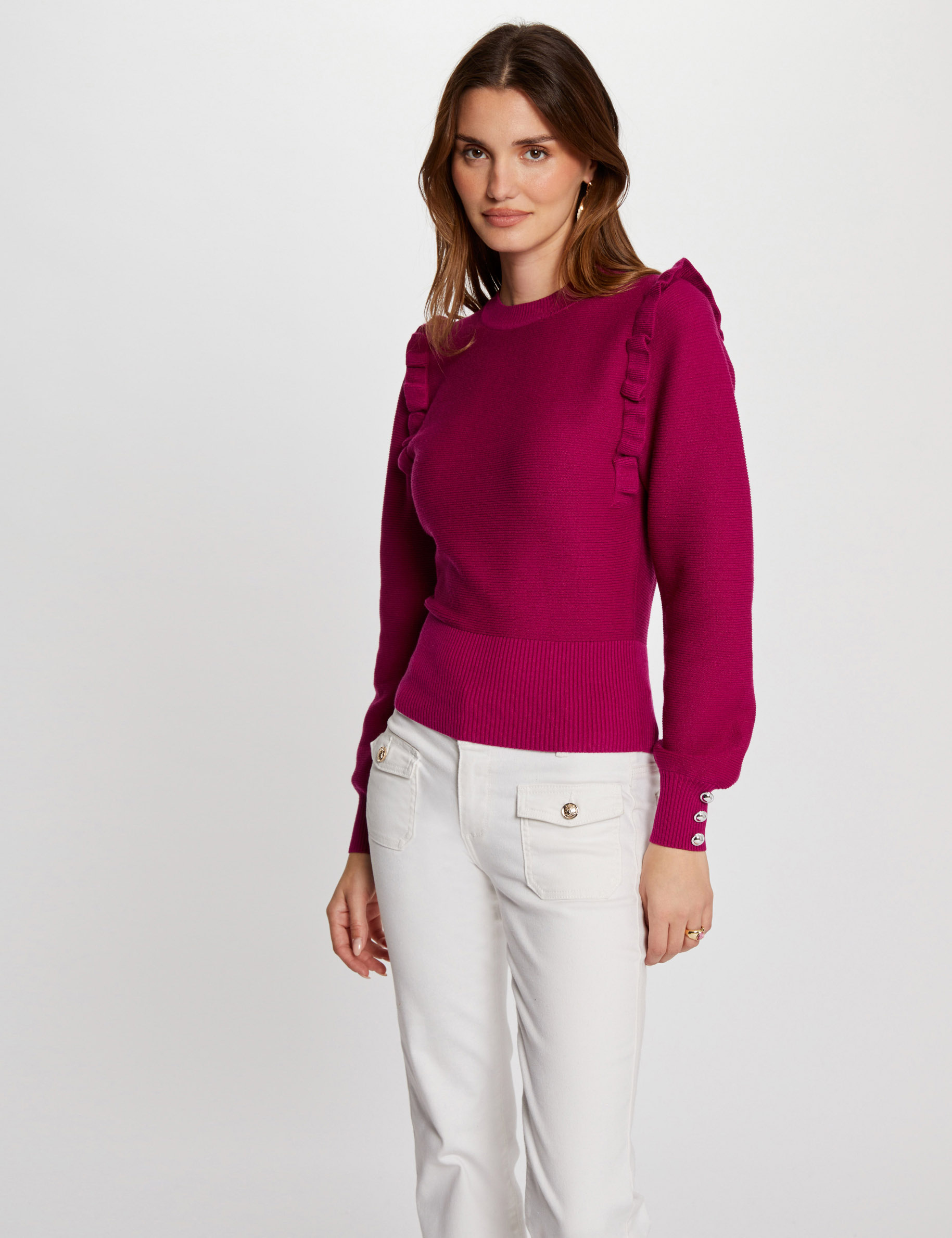 Long sleeved jumper ruffles dark pink women Morgan
