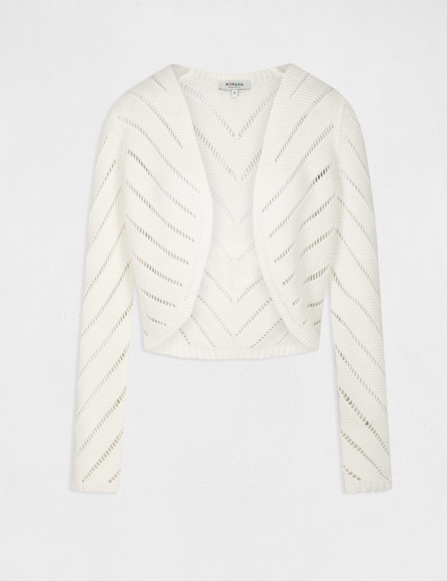 long sleeved cardigan openwork details ecru women Long-sleeved cardigan openwork details ecru women