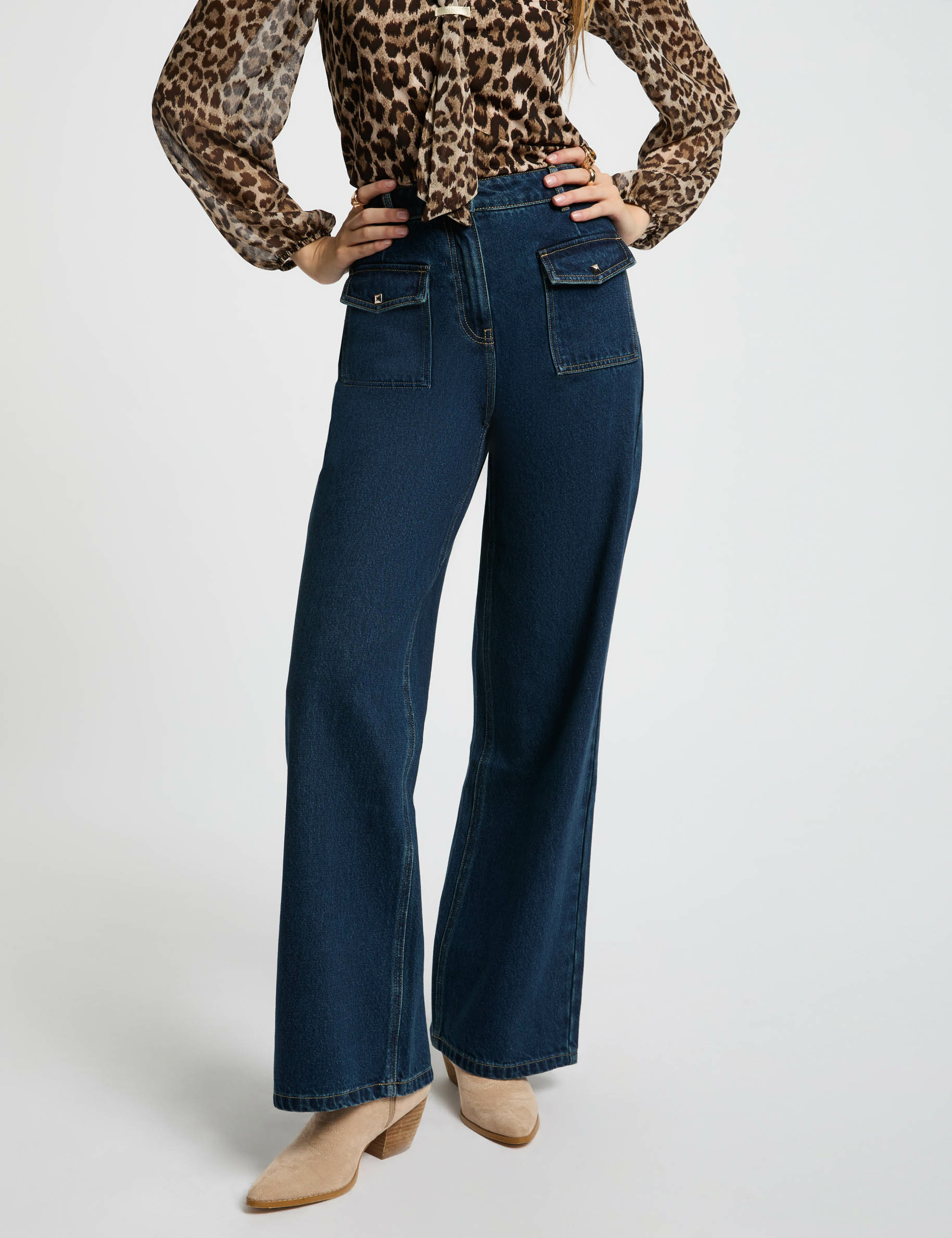 high waisted wide leg jeans raw denim women High-waisted wide leg jeans raw denim women