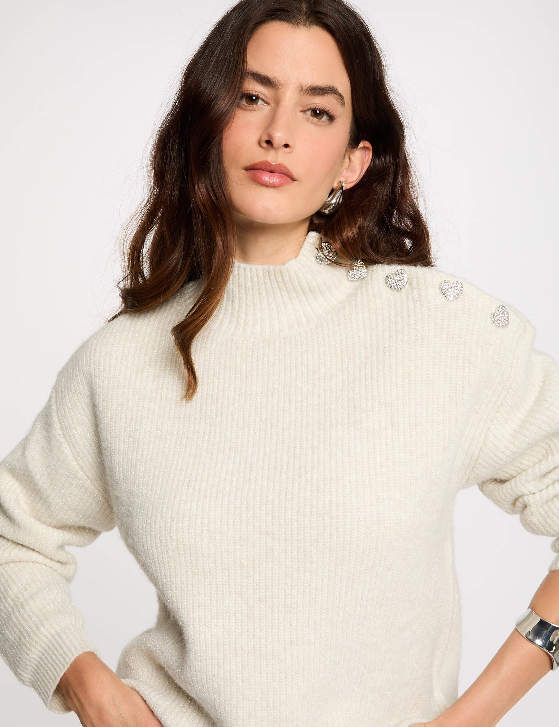 long sleeved jumper with buttons ivory women Long-sleeved jumper with buttons ivory women