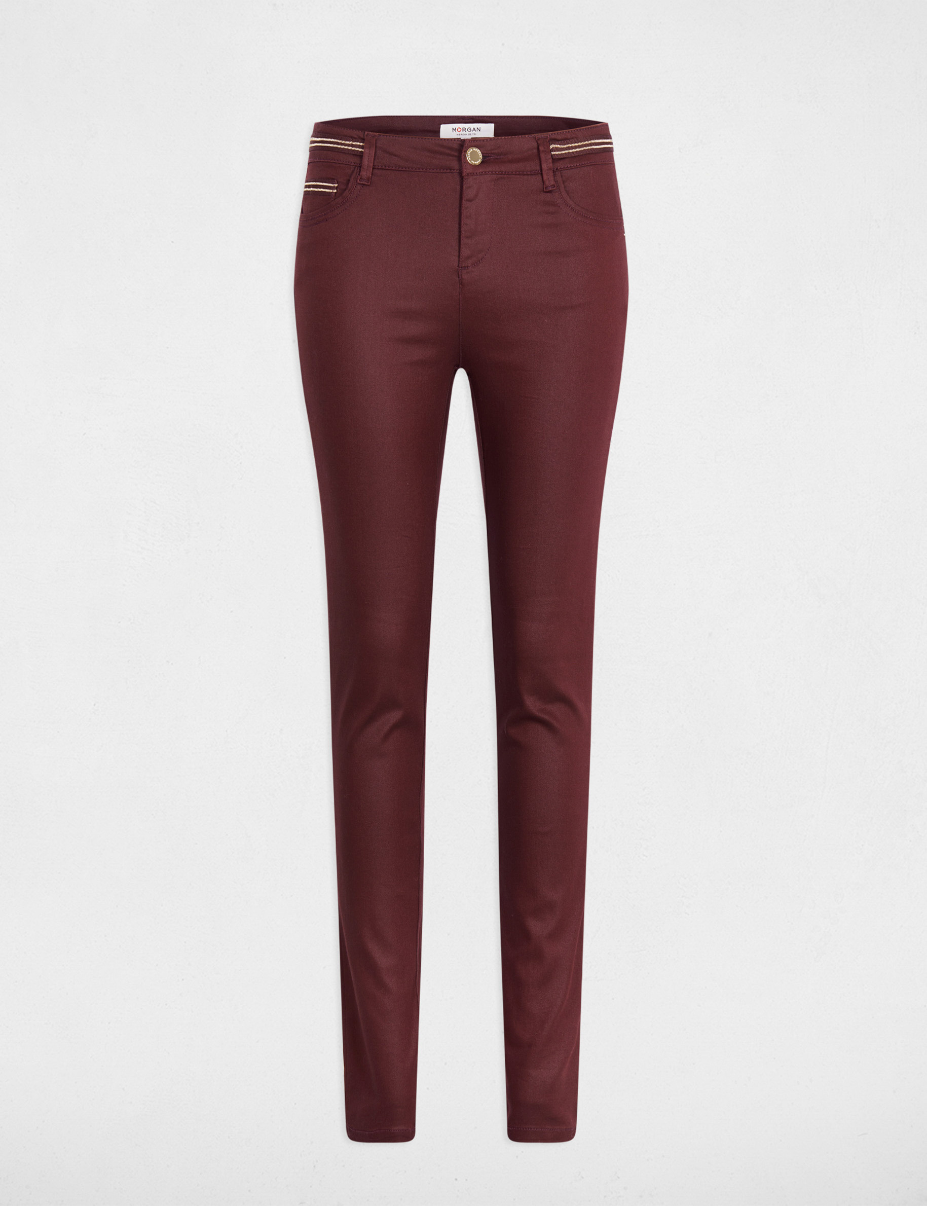 slim trousers with wet effect plum women Slim trousers with wet effect plum women