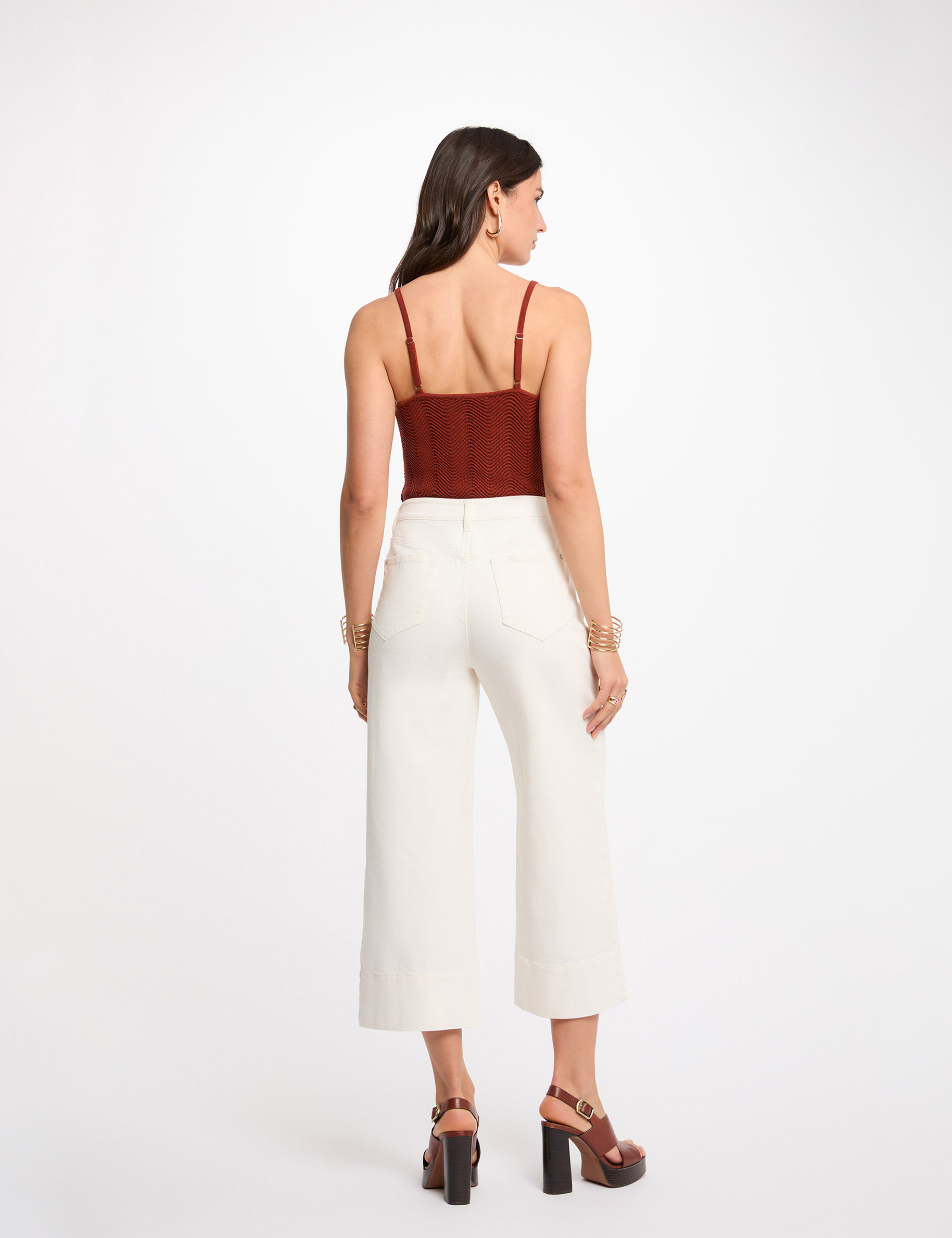 Knitted top thin straps cognac brown women