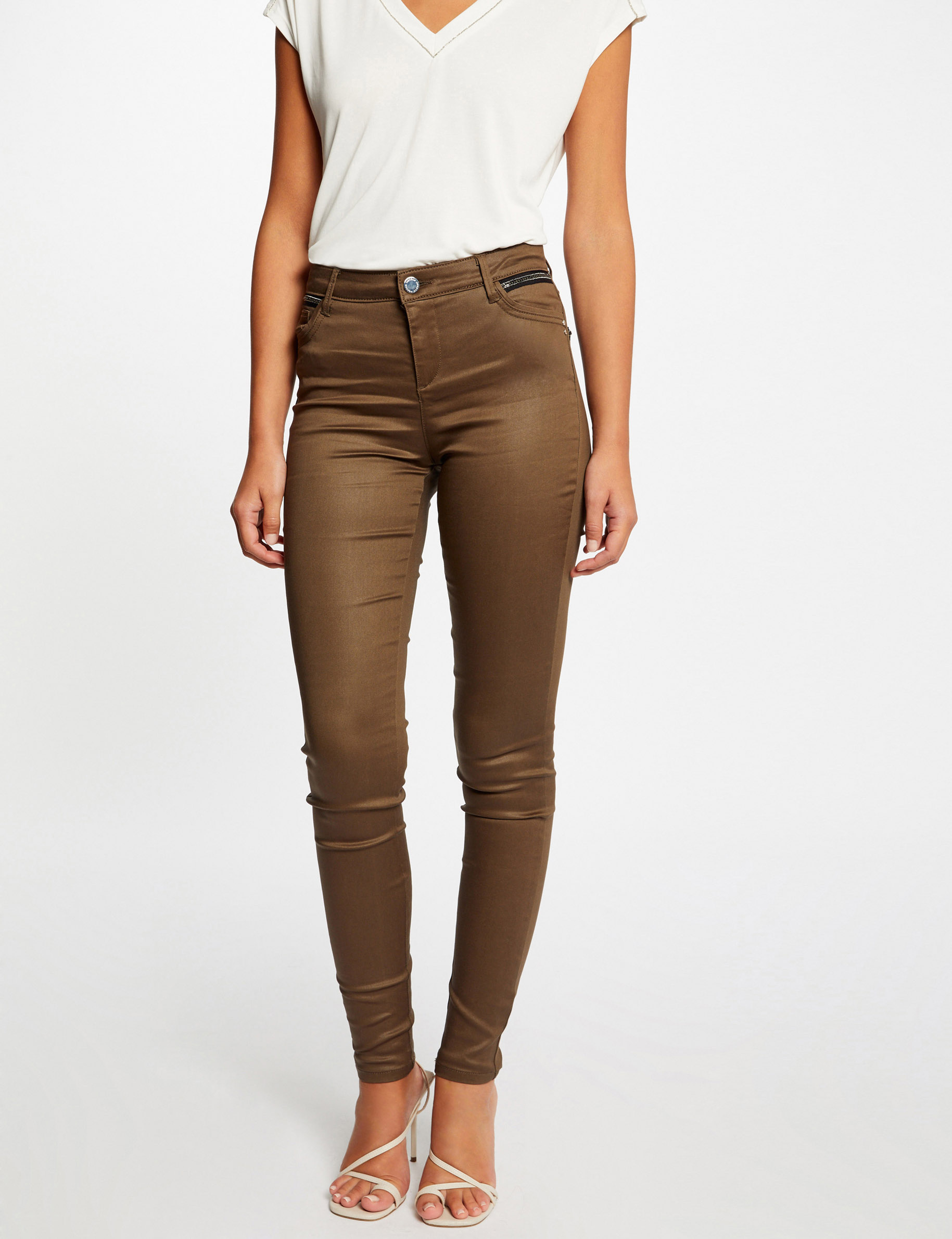 Brown best sale skinny trousers