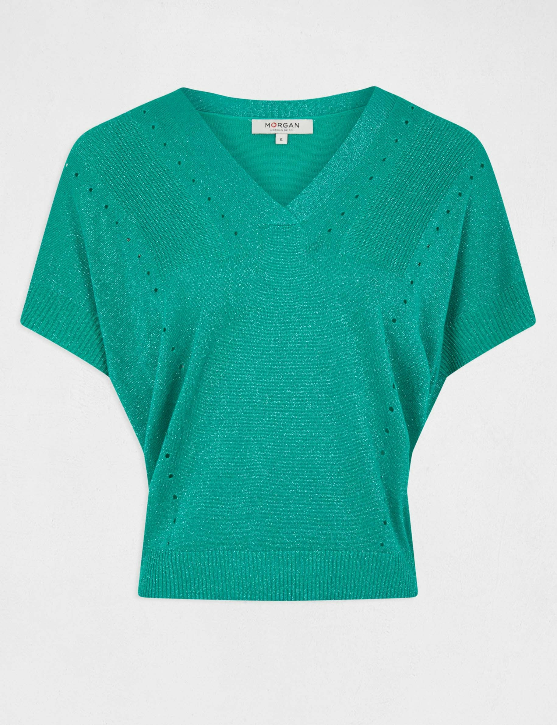 Short-sleeved jumper with V-neck light green ladies' Short-sleeved jumper with V-neck light green ladies'