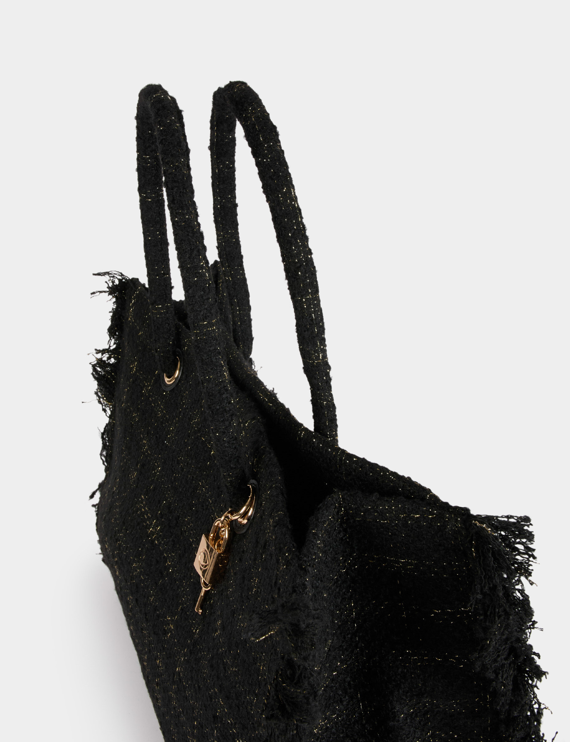 tweed shopper bag fringes black women Tweed shopper bag fringes black women