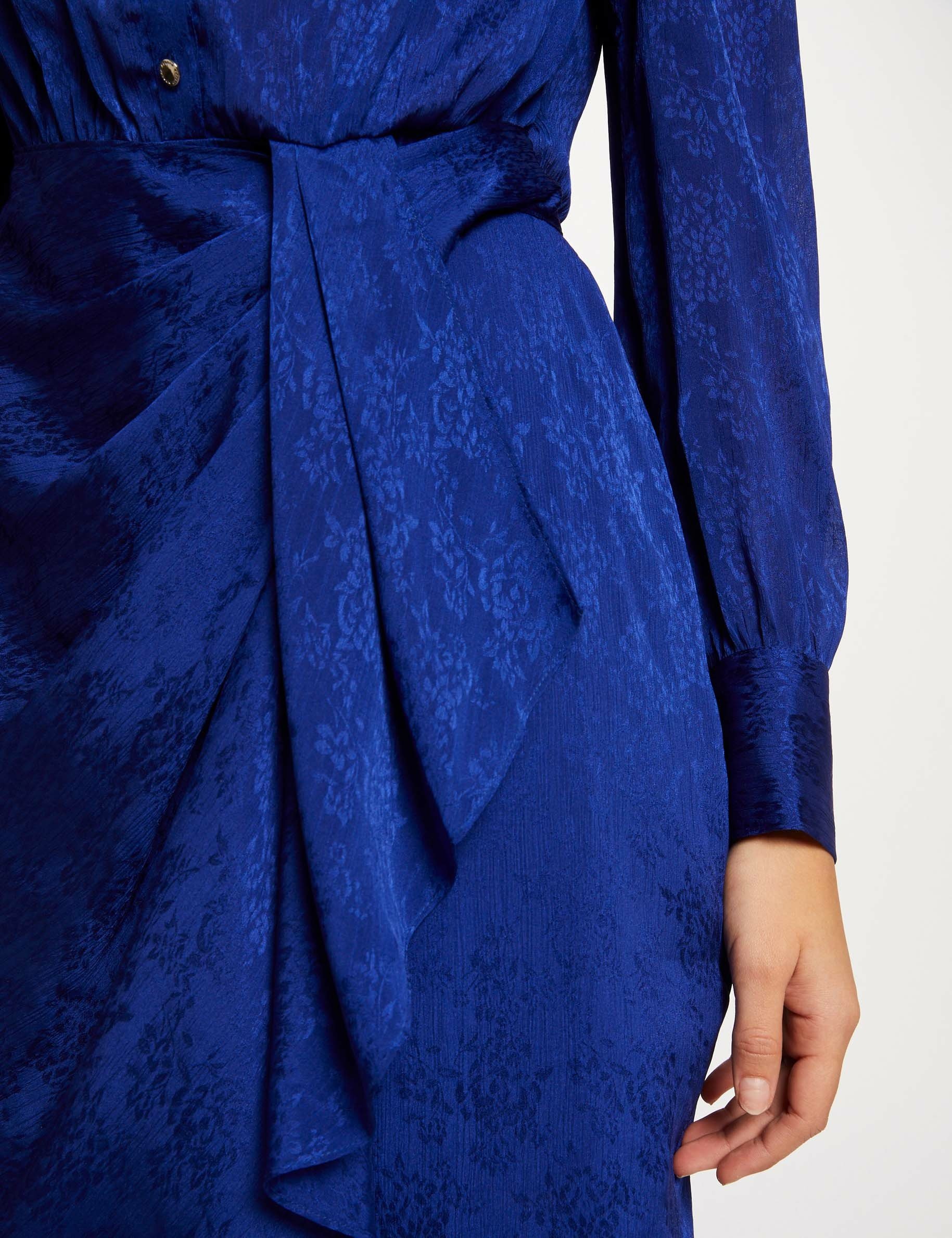 Printed satin draped straight dress electric blue ladies'