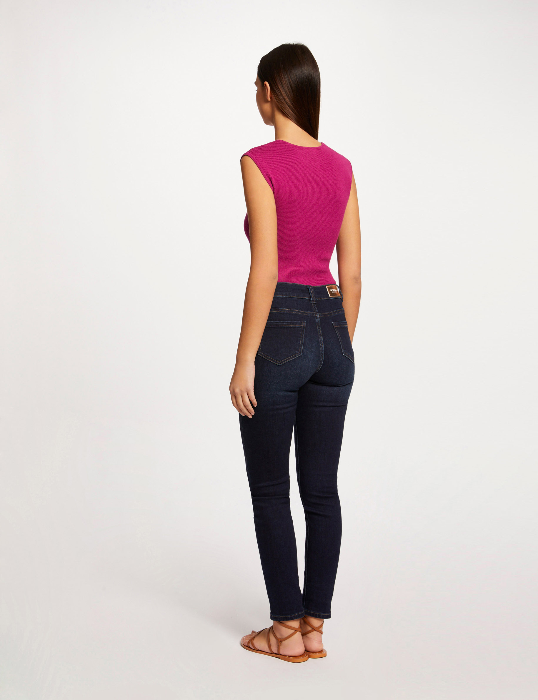 Short-sleeved jumper jewel detail neck raspberry ladies'