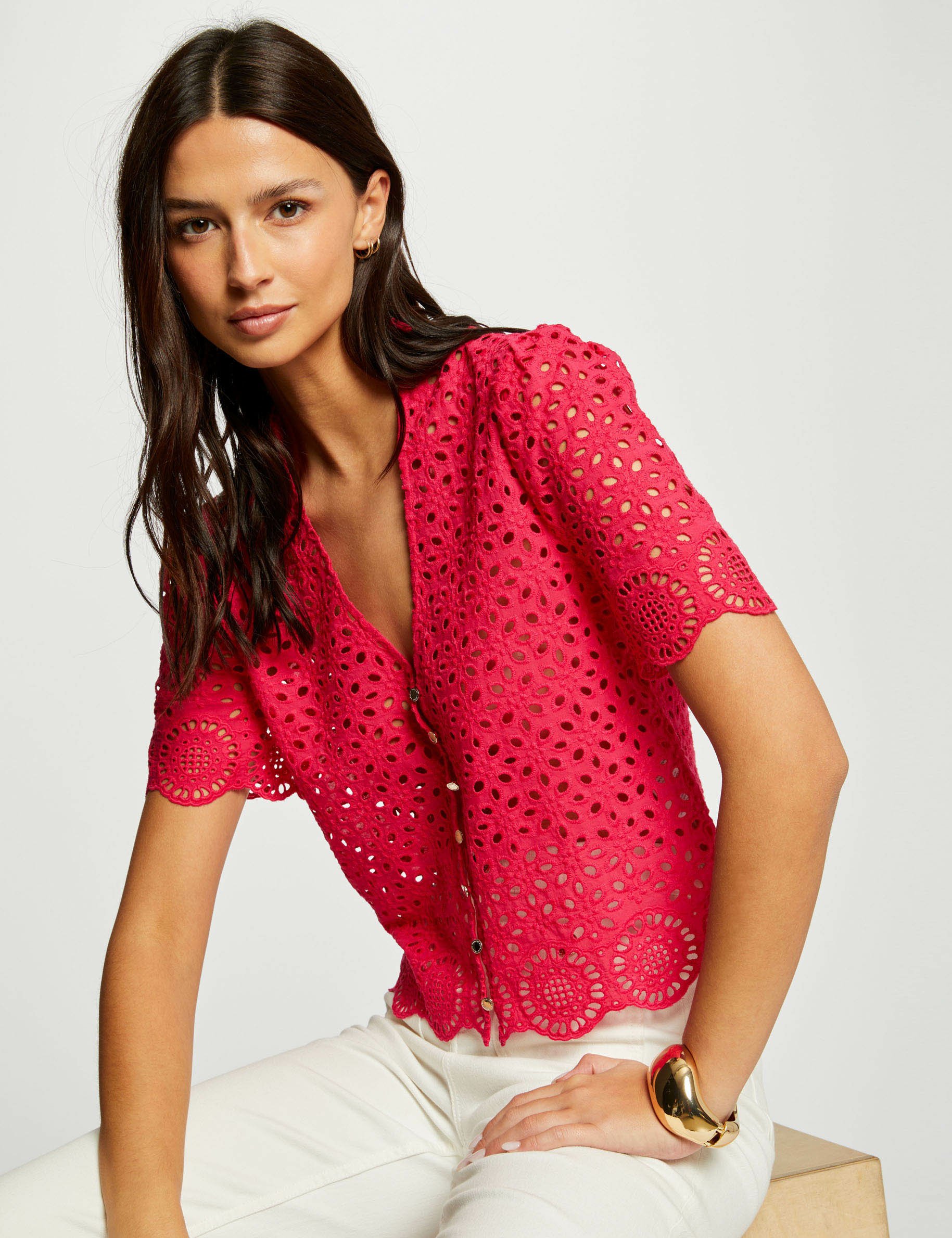 shirt with english embroidery raspberry women Shirt with English embroidery raspberry women
