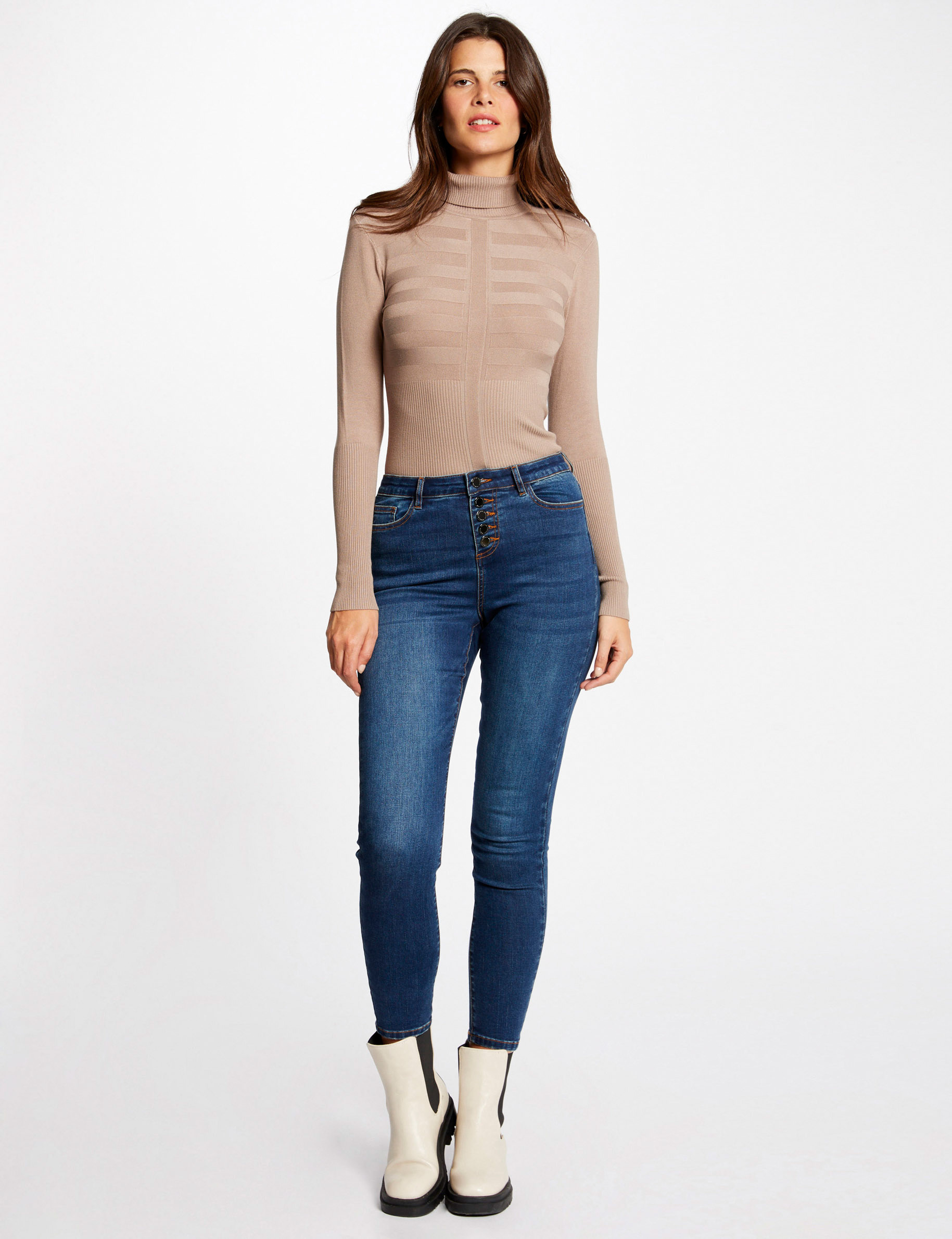 Long-sleeved jumper turtleneck medium brown ladies'