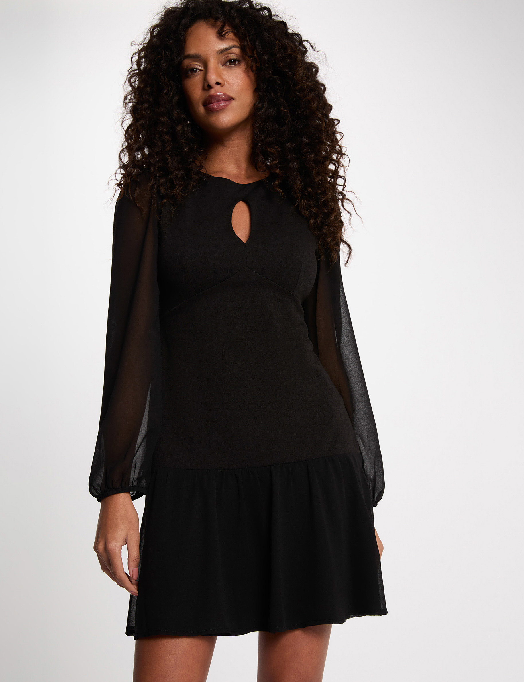 Short dress with sheer sleeves black women