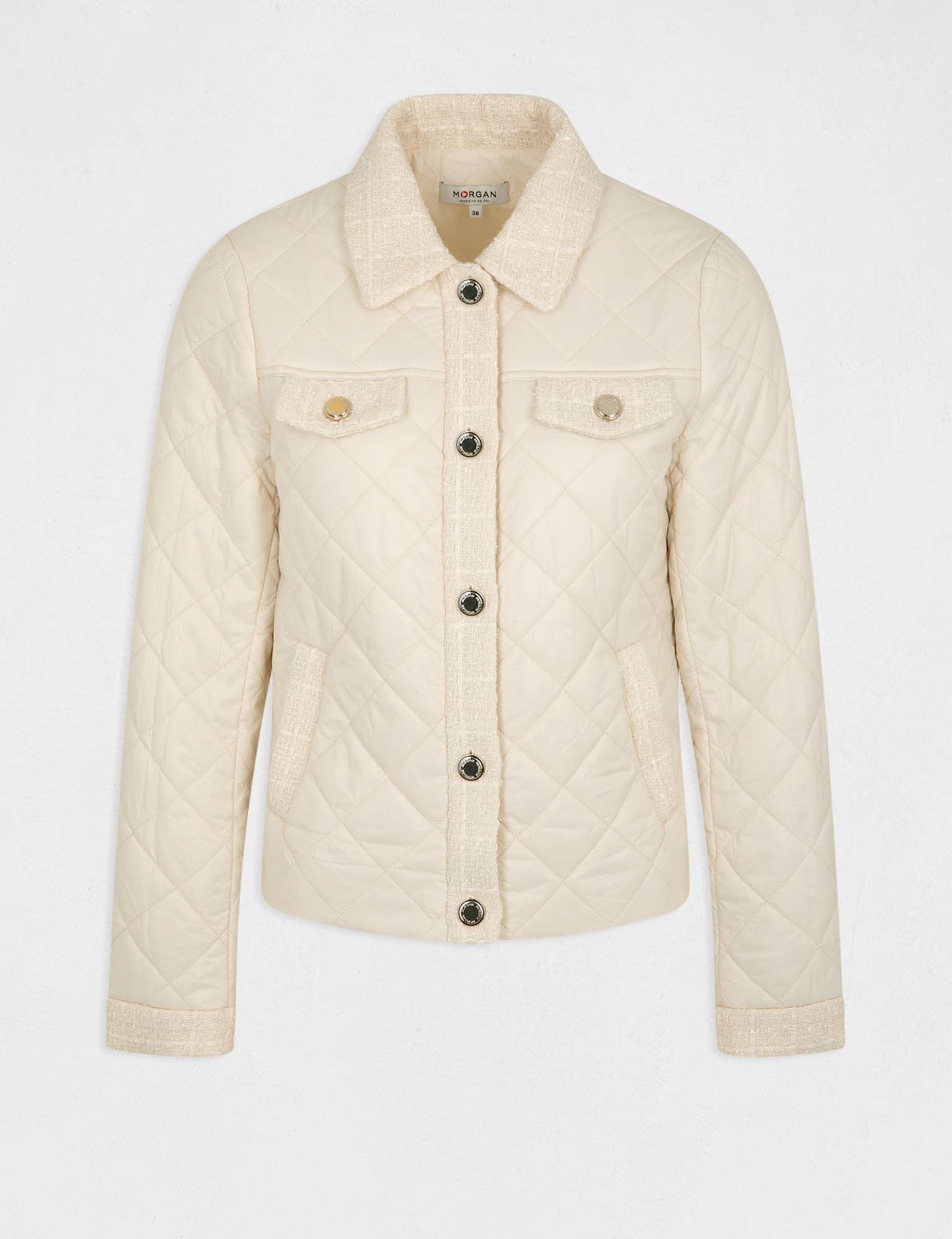 Straight buttoned padded jacket ivory ladies'