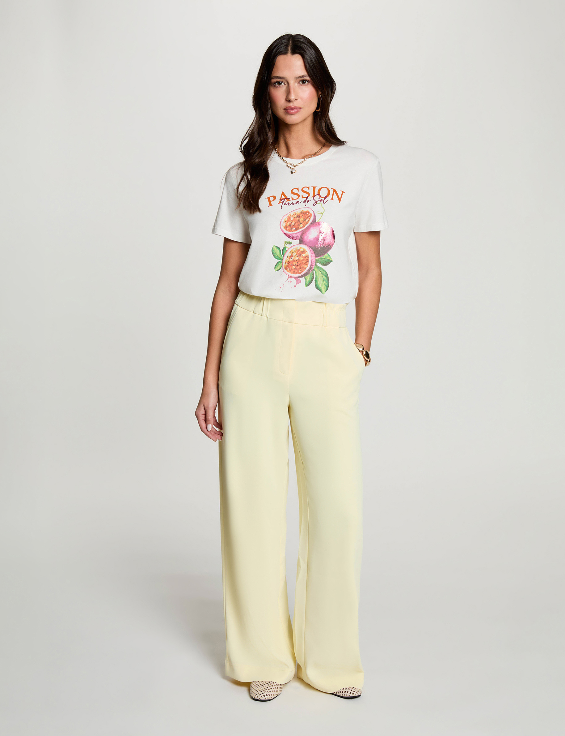 Wide leg trousers pastel yellow women