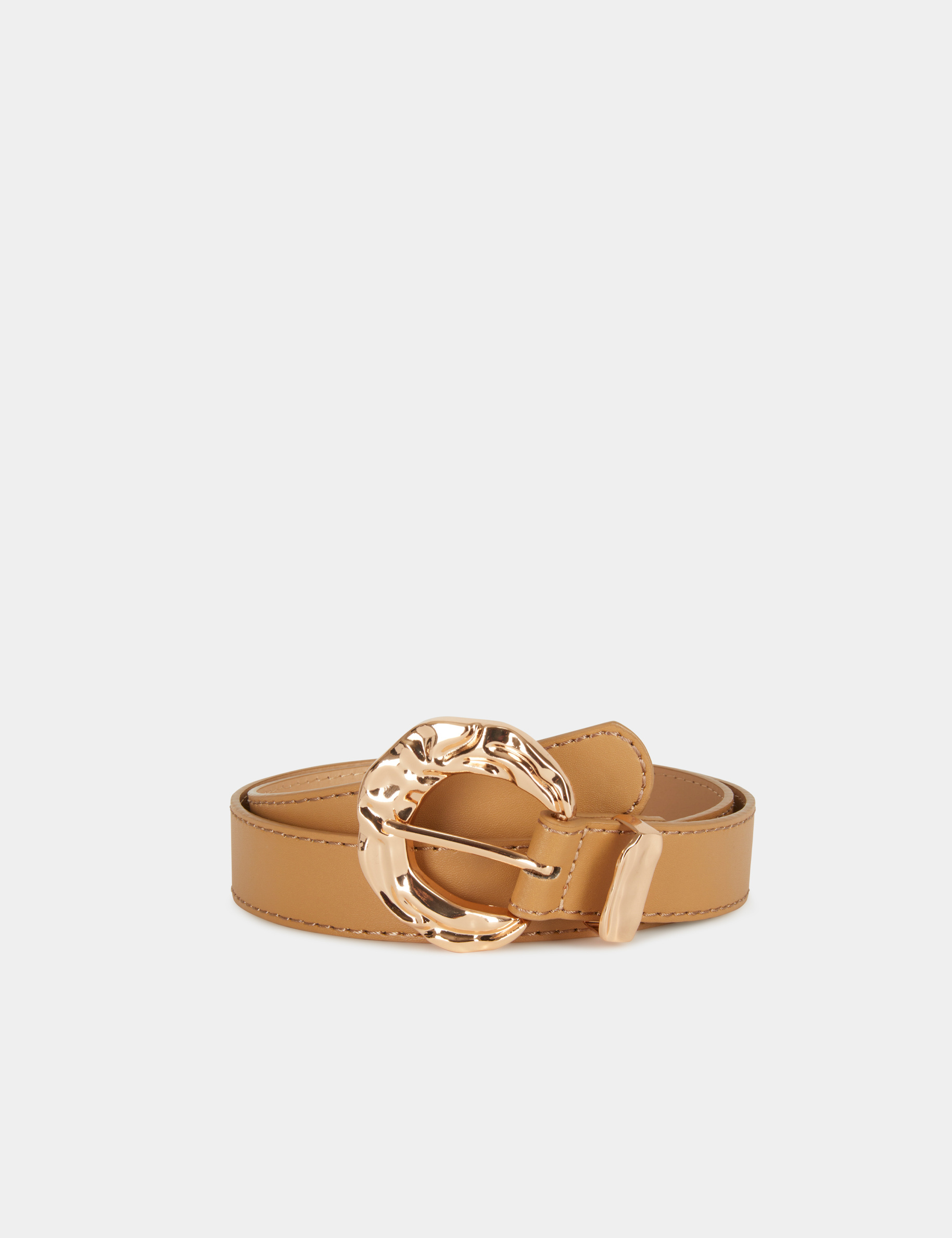 Belt with hammered buckle beige ladies'