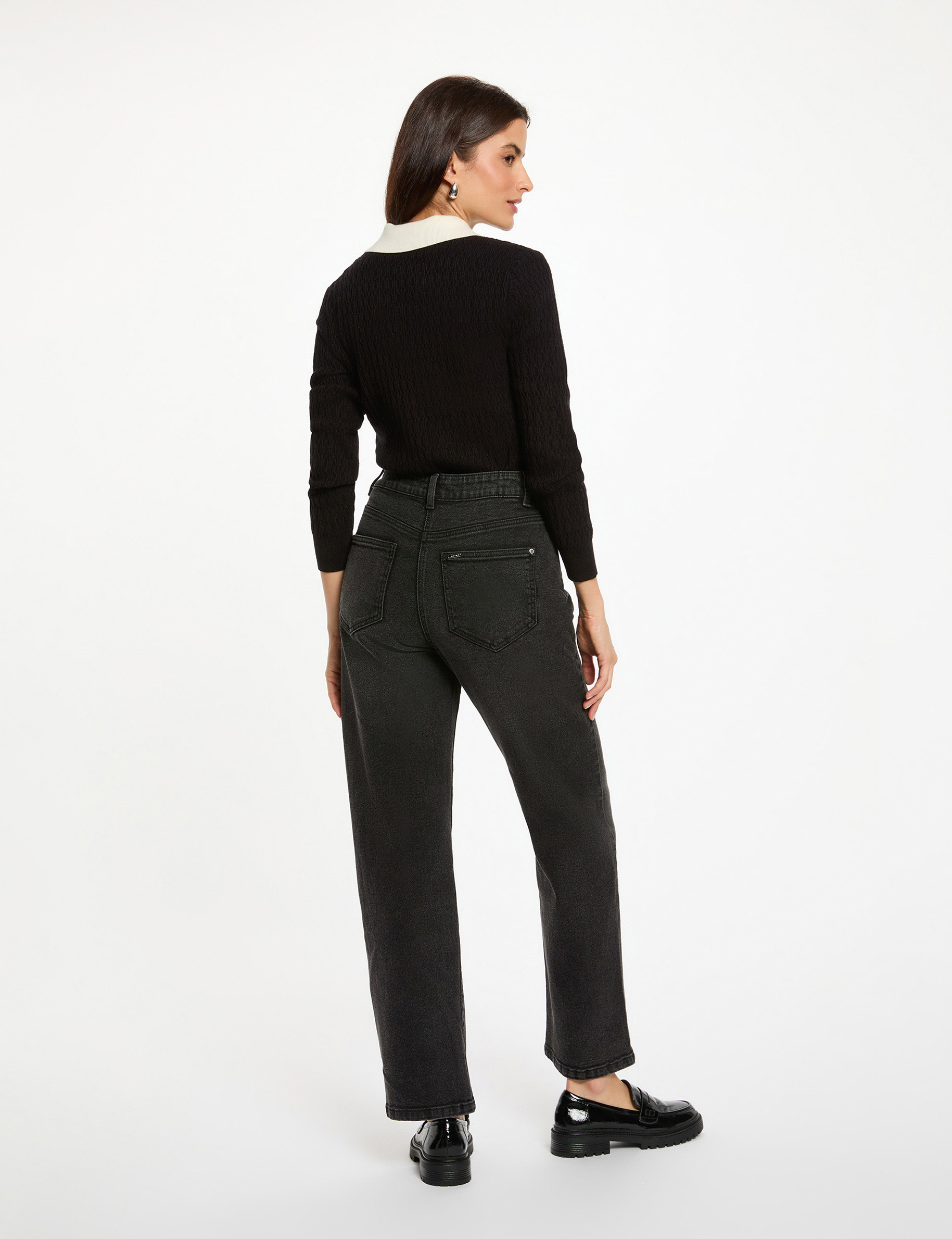 Fitted sweater with shirt collar black women