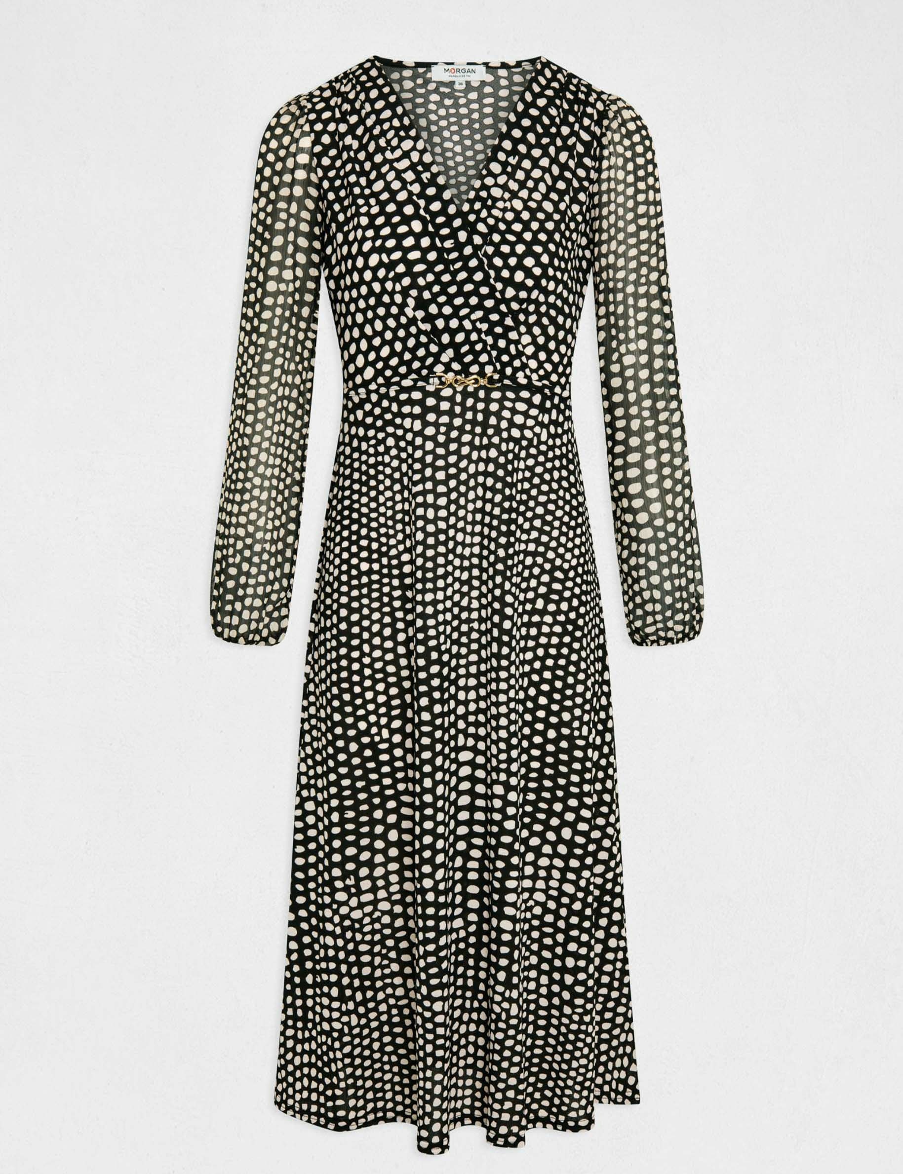 Maxi straight dress polka dot print black ladies'