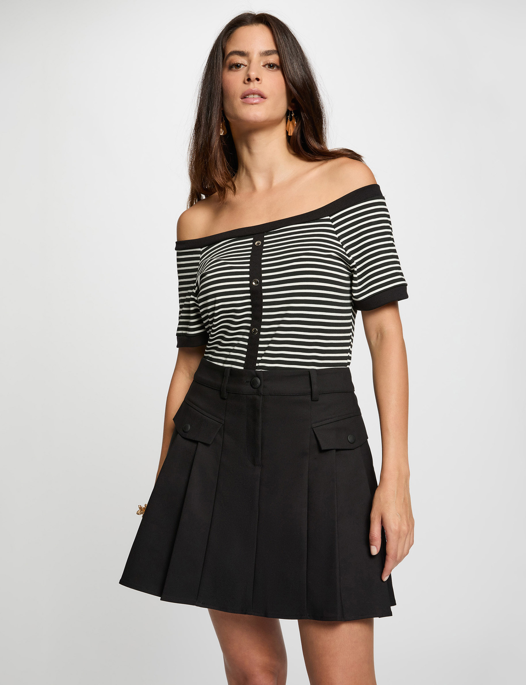 Pleated mini skirt black women