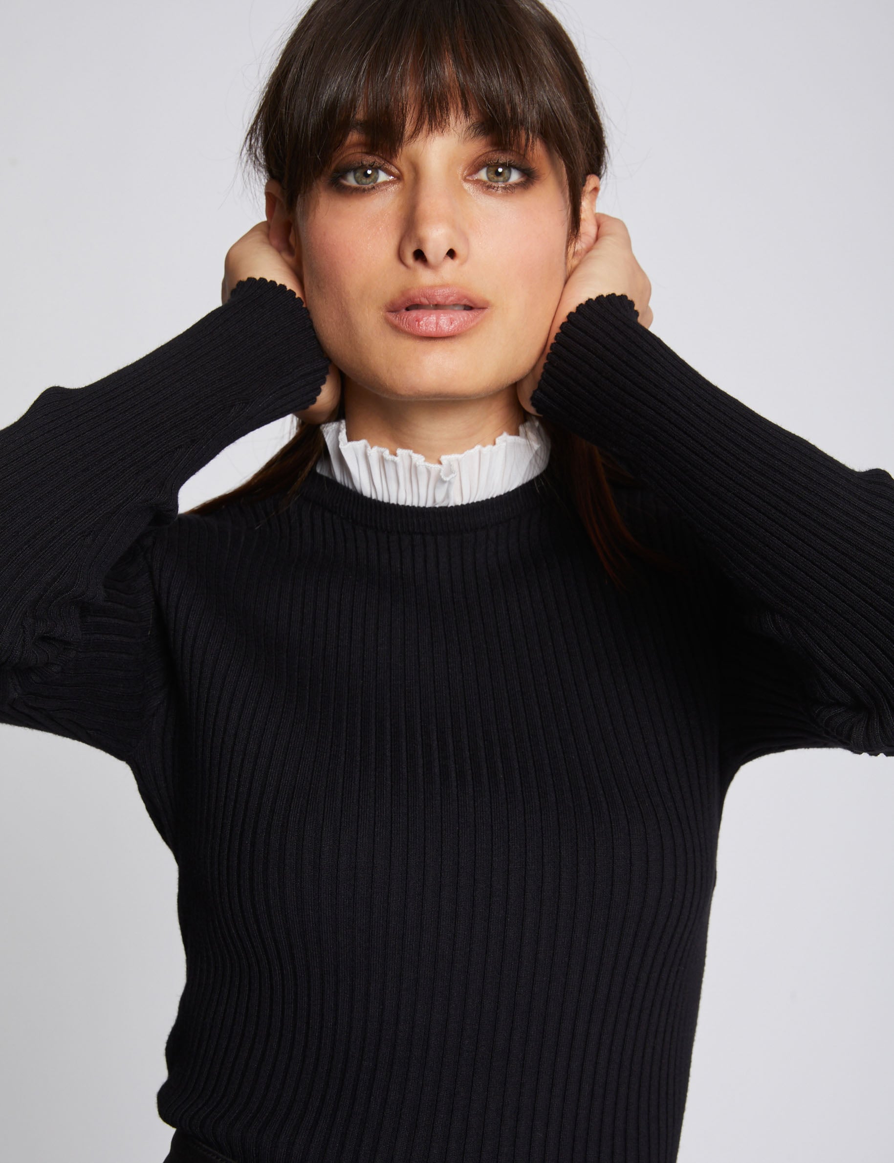 Long-sleeved jumper with pleated collar black women