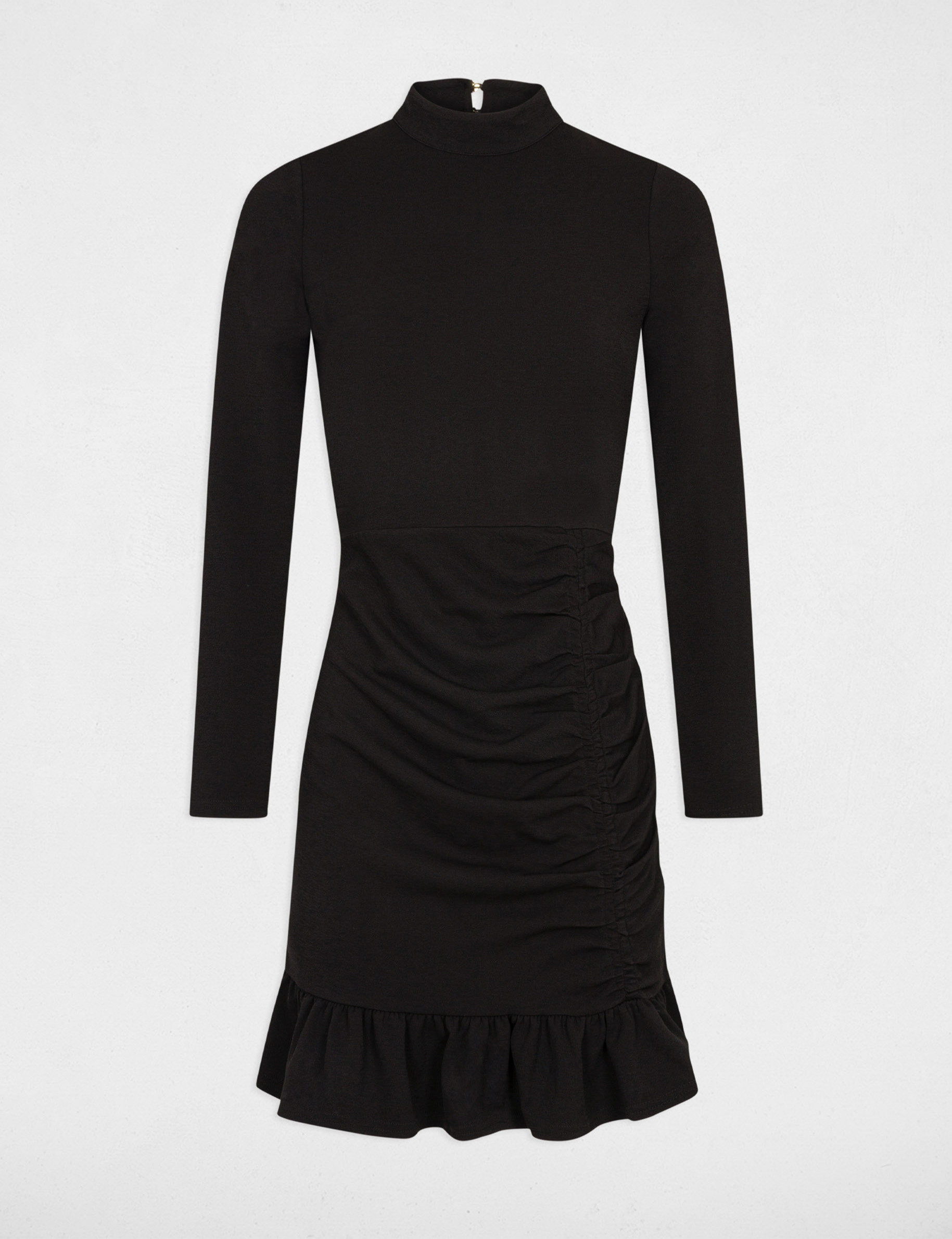 Fitted dress ruffles and high collar black ladies'