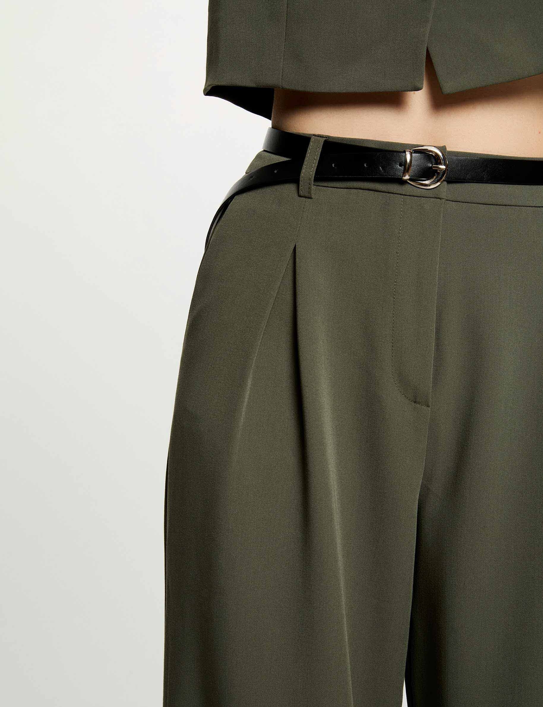 High-waisted wide-leg trousers khaki green women