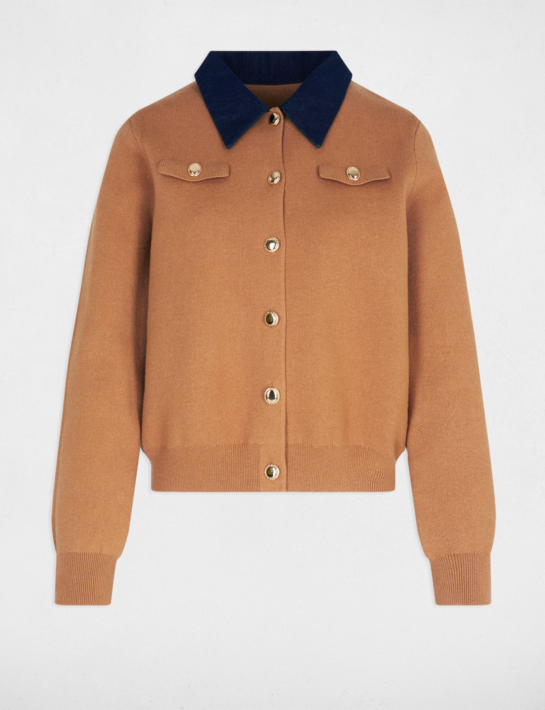 Short cardigan with lapel collar beige women