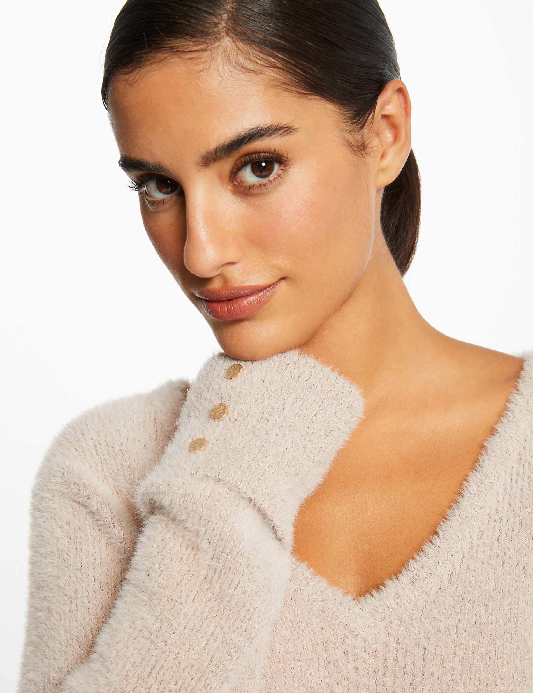 long sleeved jumper with v neck light pink women Long-sleeved jumper with V-neck light pink women