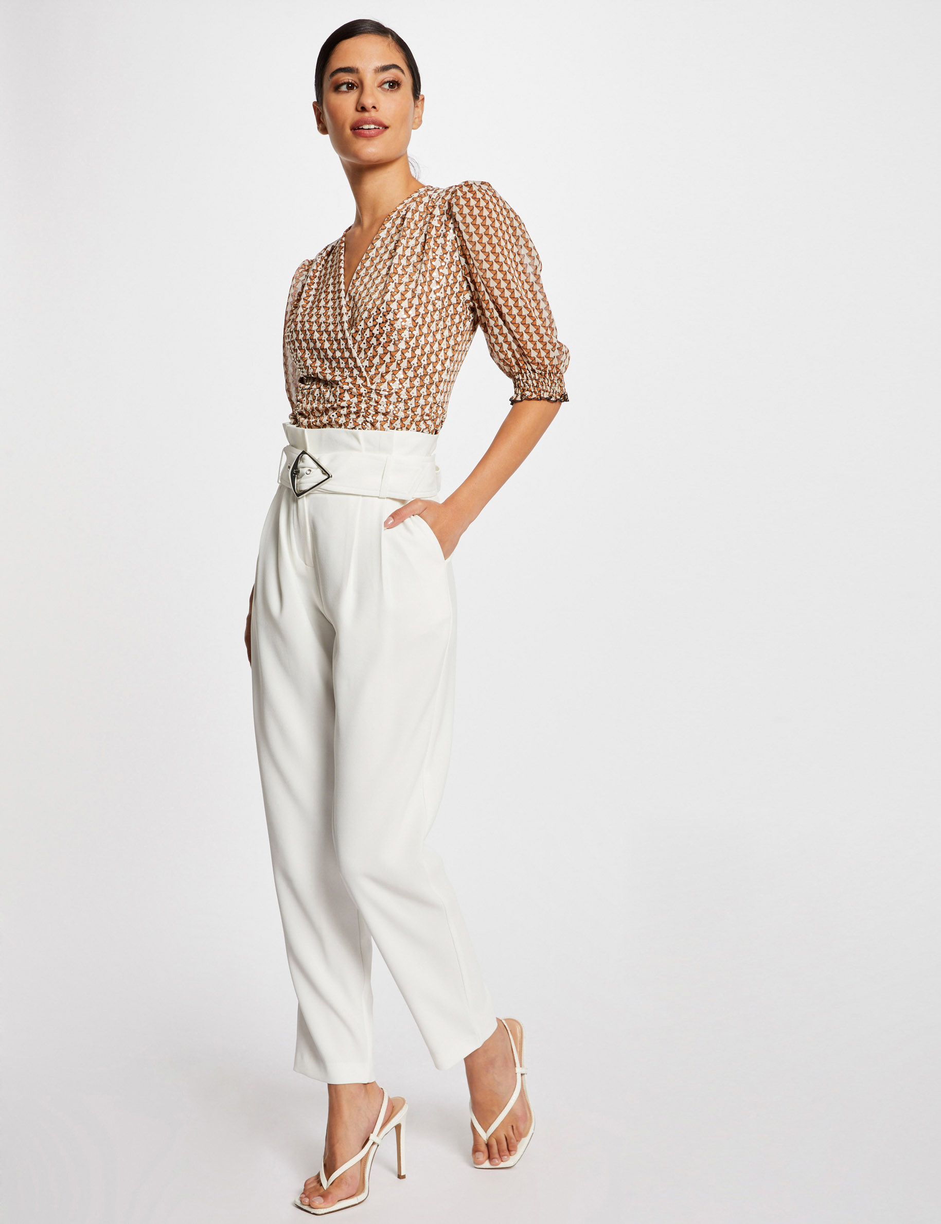 Cropped paperbag trousers ecru ladies' Cropped paperbag trousers ecru ladies'