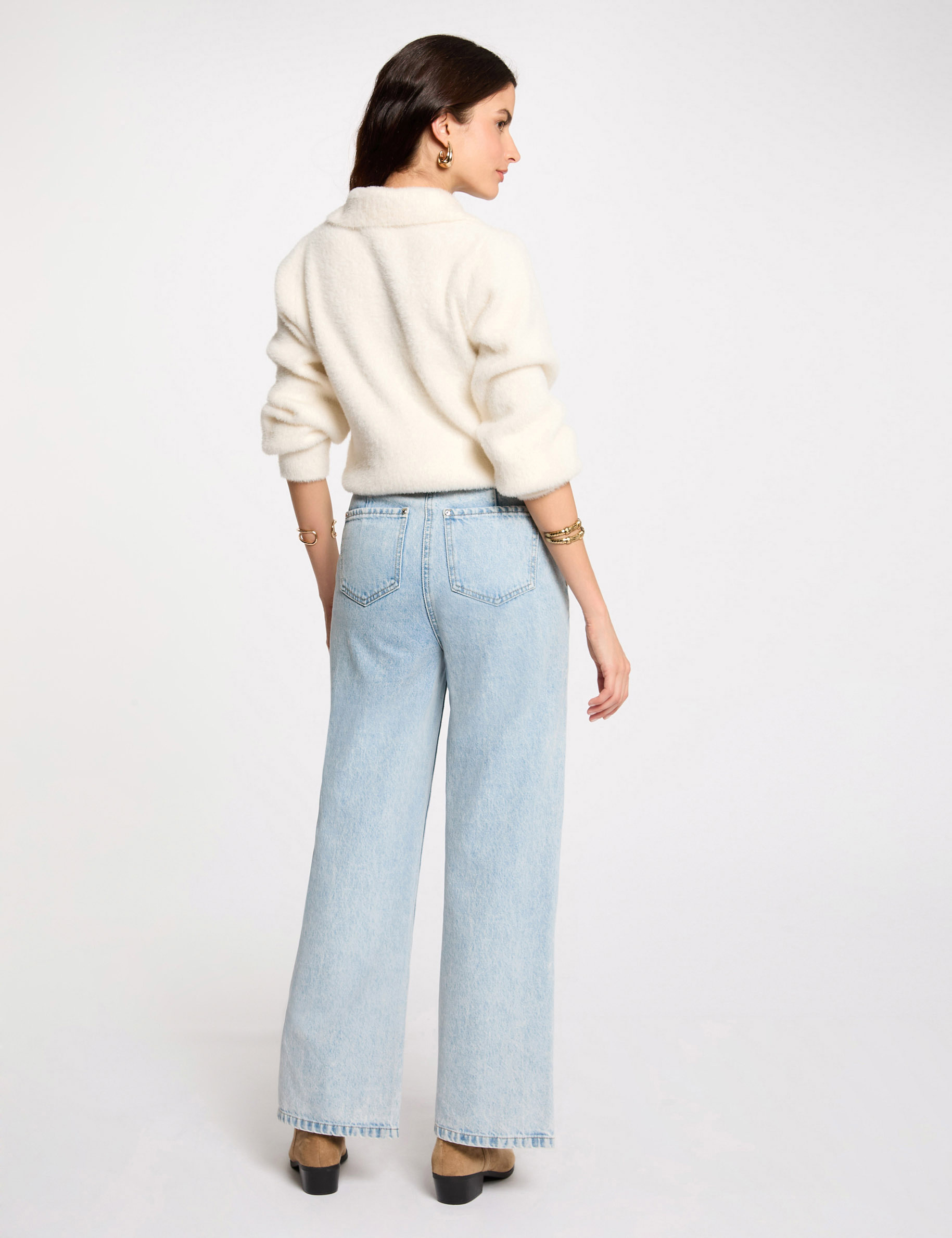 long sleeved cardigan with lapel collar ivory women Long-sleeved cardigan with lapel collar ivory women