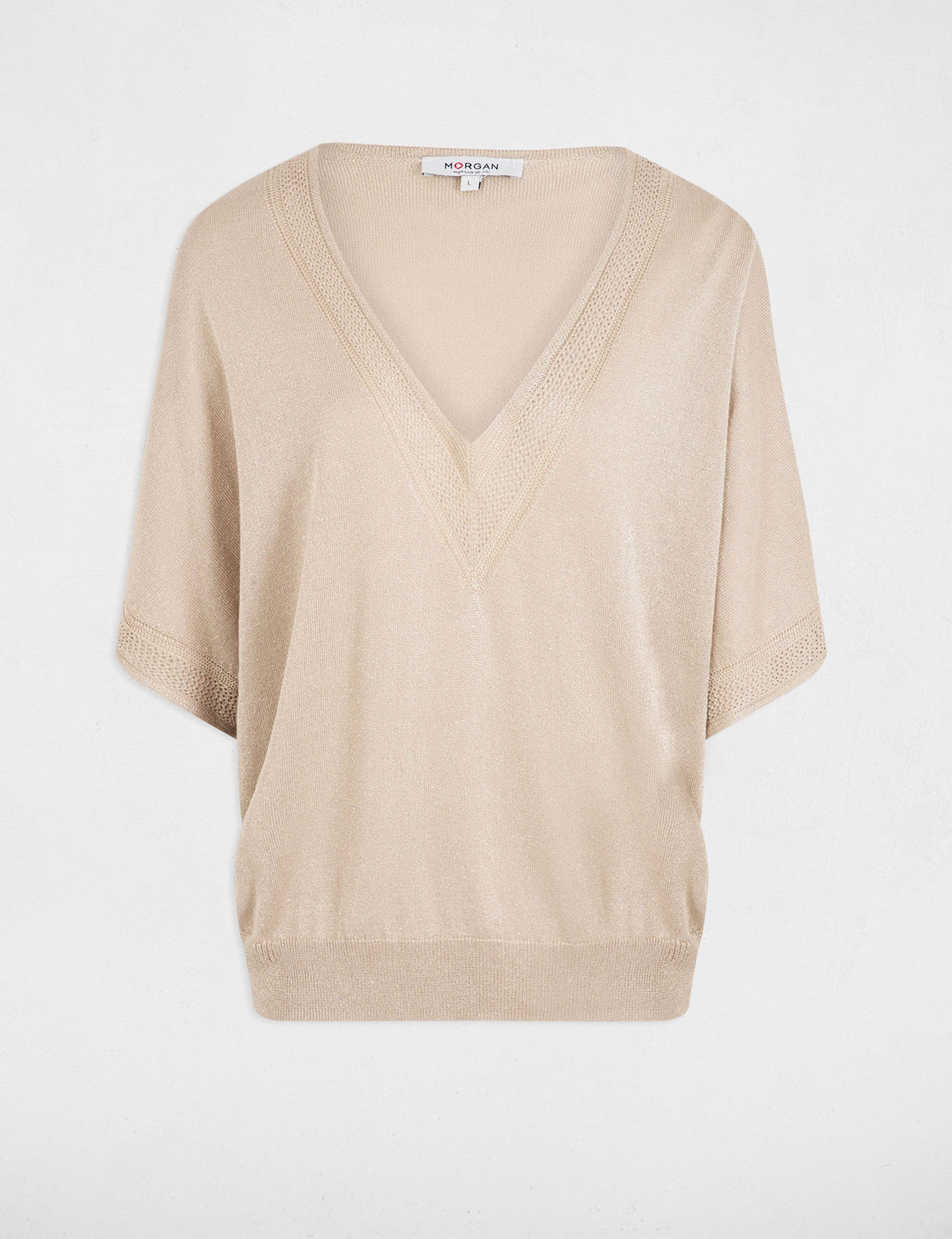 pull col en v manches courtes sable femme Pull col en V manches courtes sable femme